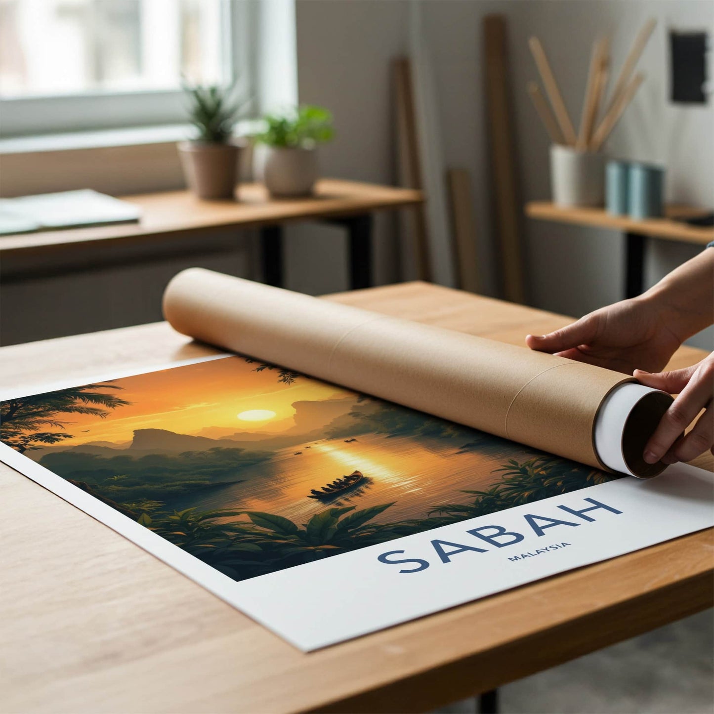 Sabah Poster - Malaysia Travel Art - Jungle River Sunset Home Decor