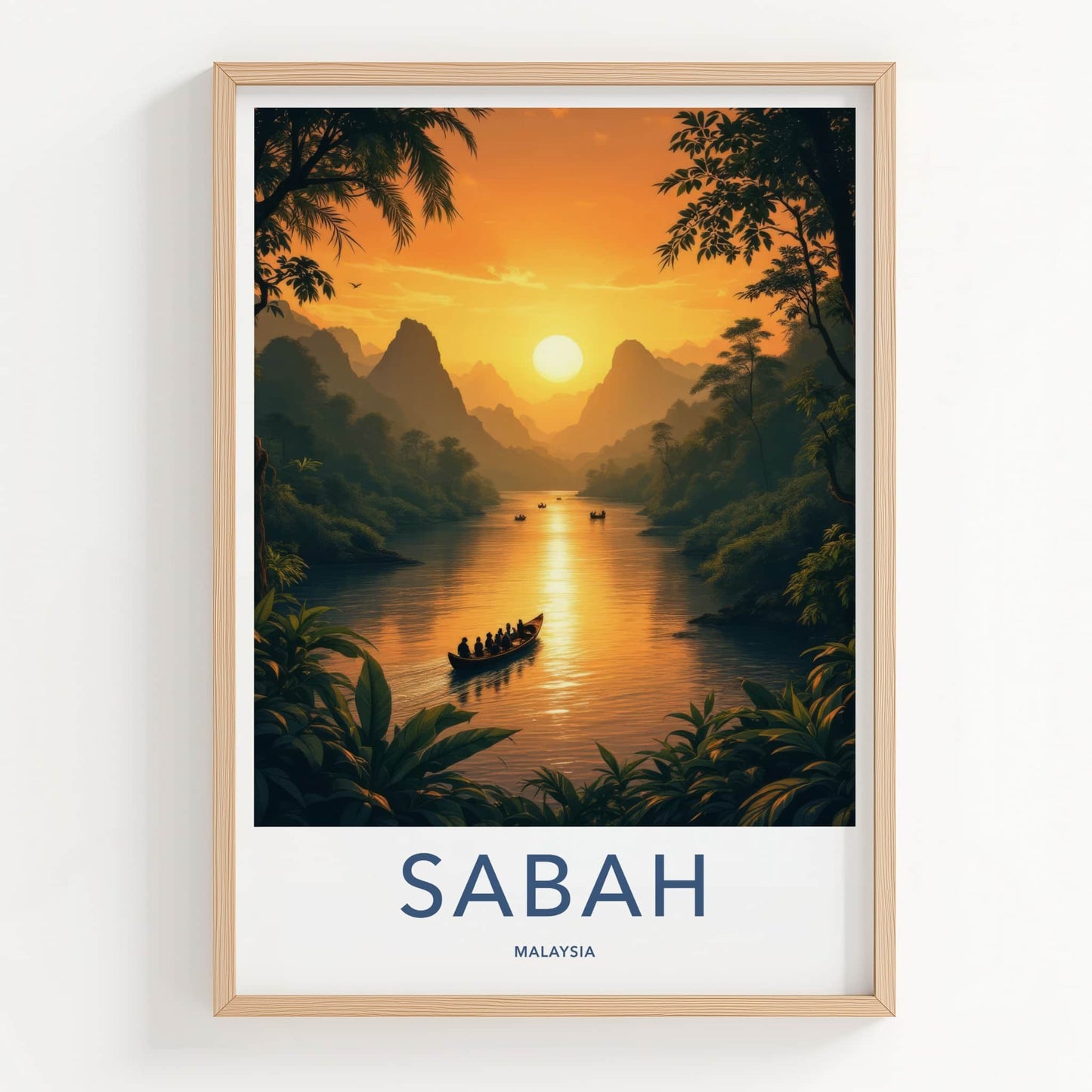Sabah Poster - Malaysia Travel Art - Jungle River Sunset Home Decor