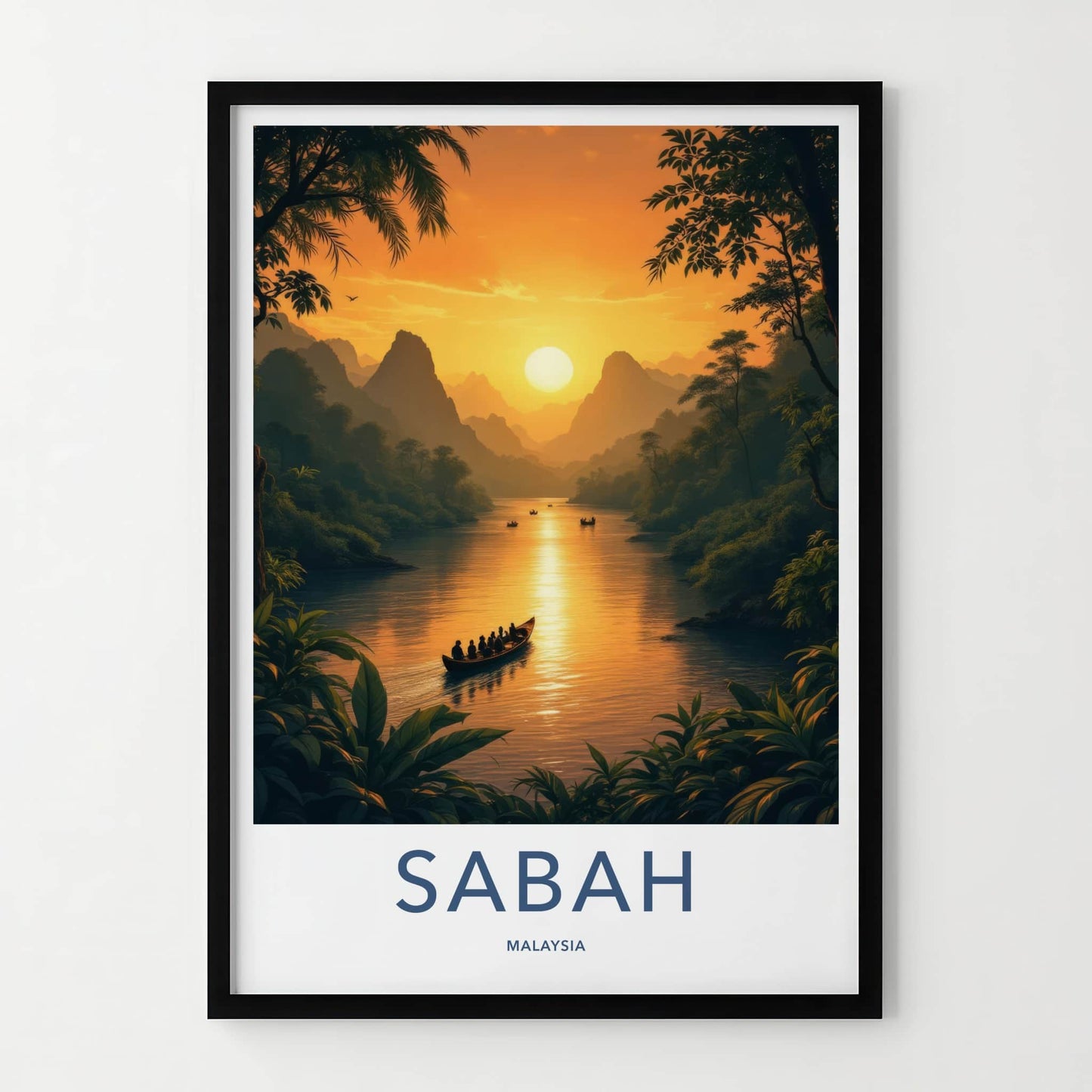 Sabah Poster - Malaysia Travel Art - Jungle River Sunset Home Decor