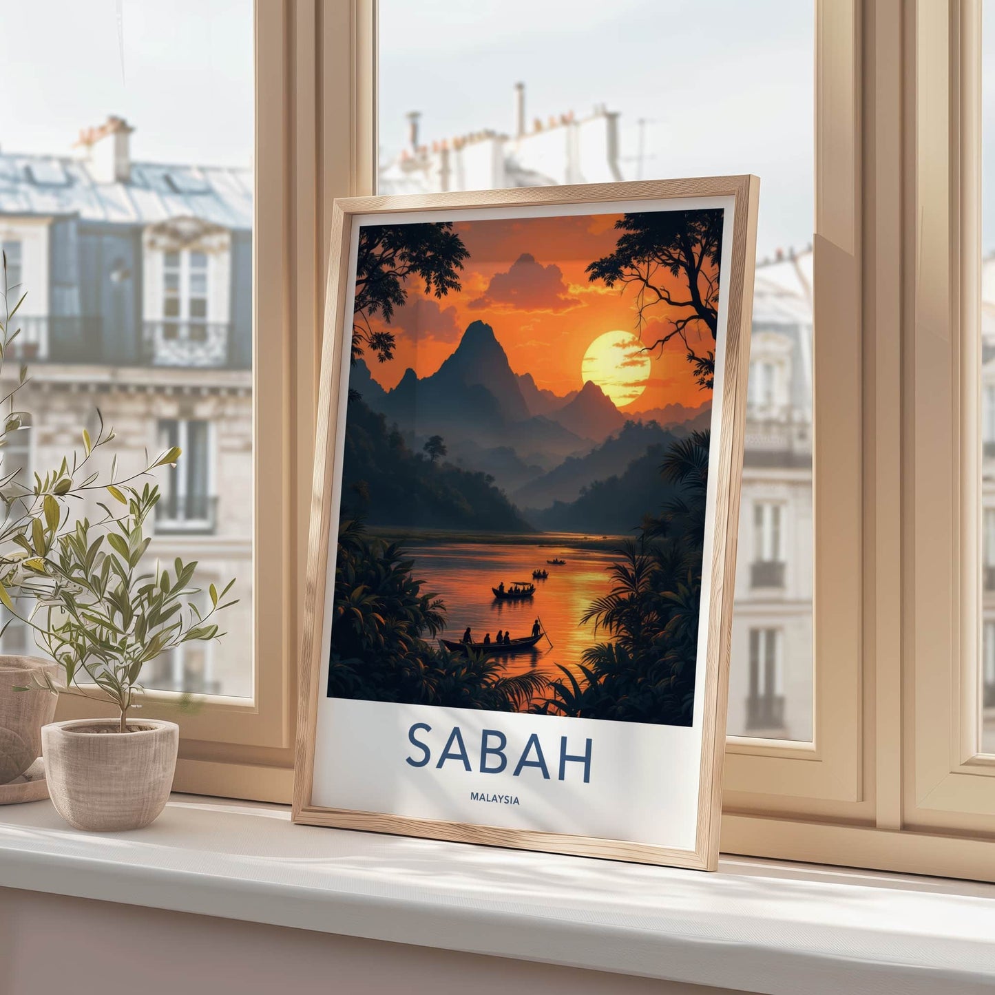 Sabah Poster - Malaysia Travel Art - Mountain River Sunset Home Decor