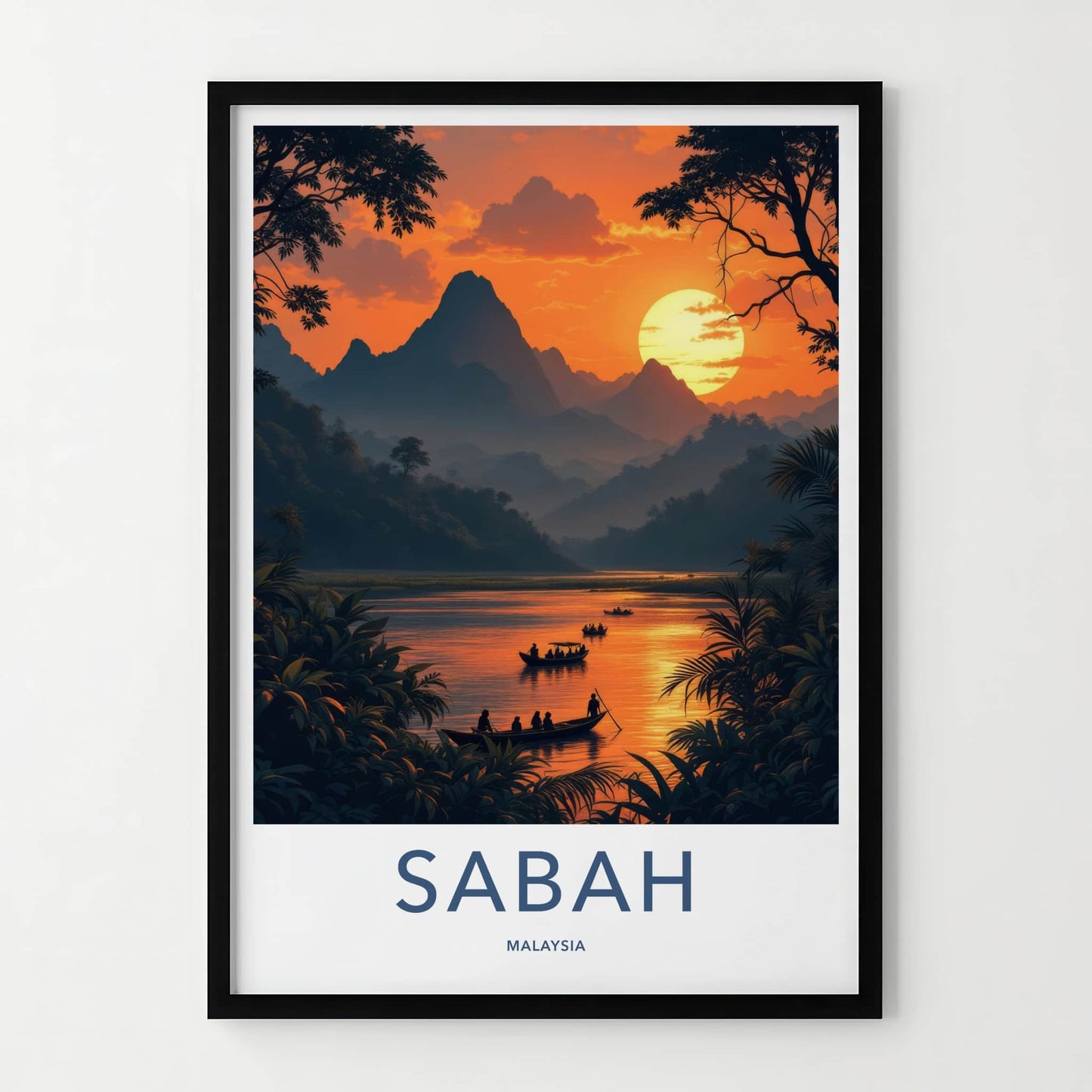 Sabah Poster - Malaysia Travel Art - Mountain River Sunset Home Decor