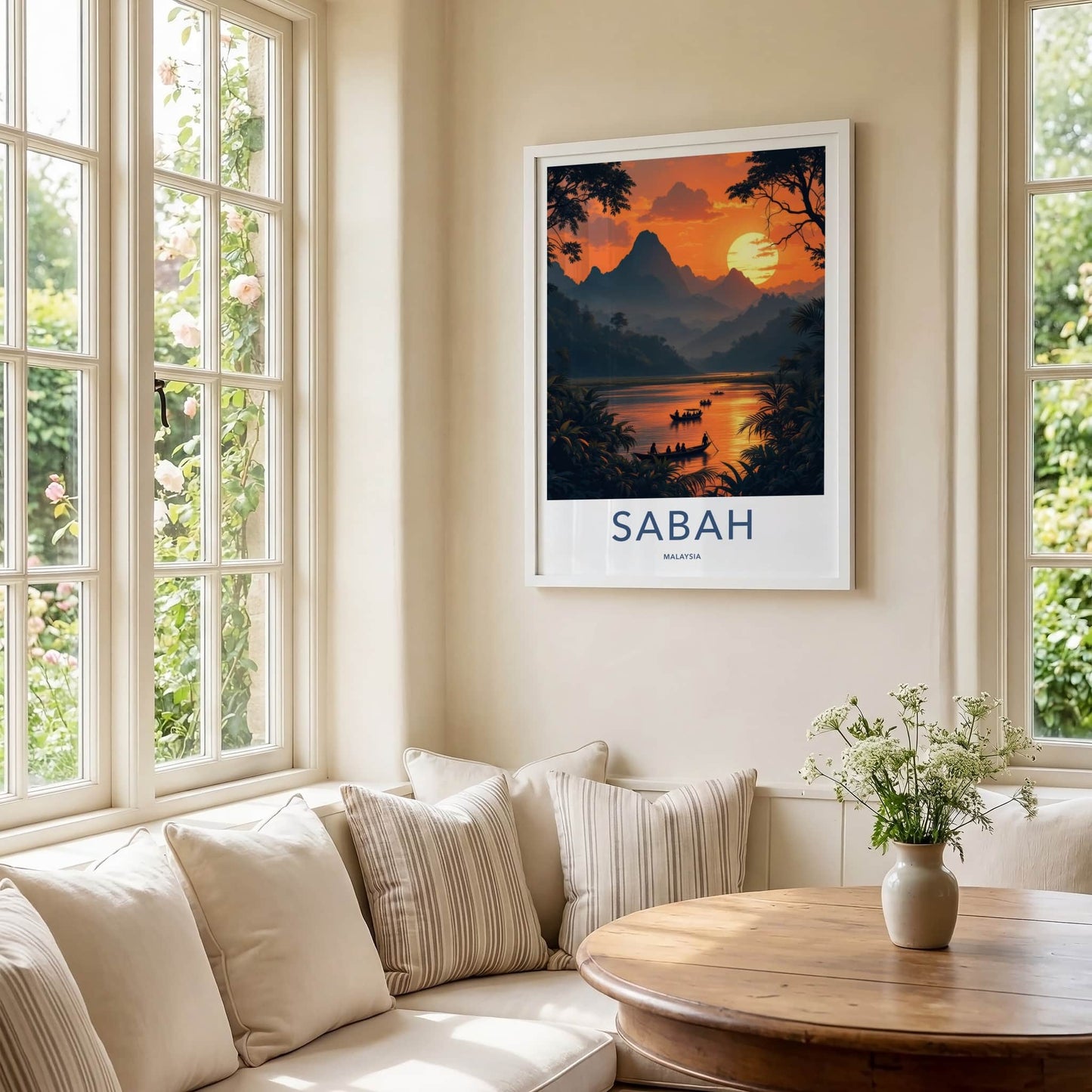 Sabah Poster - Malaysia Travel Art - Mountain River Sunset Home Decor