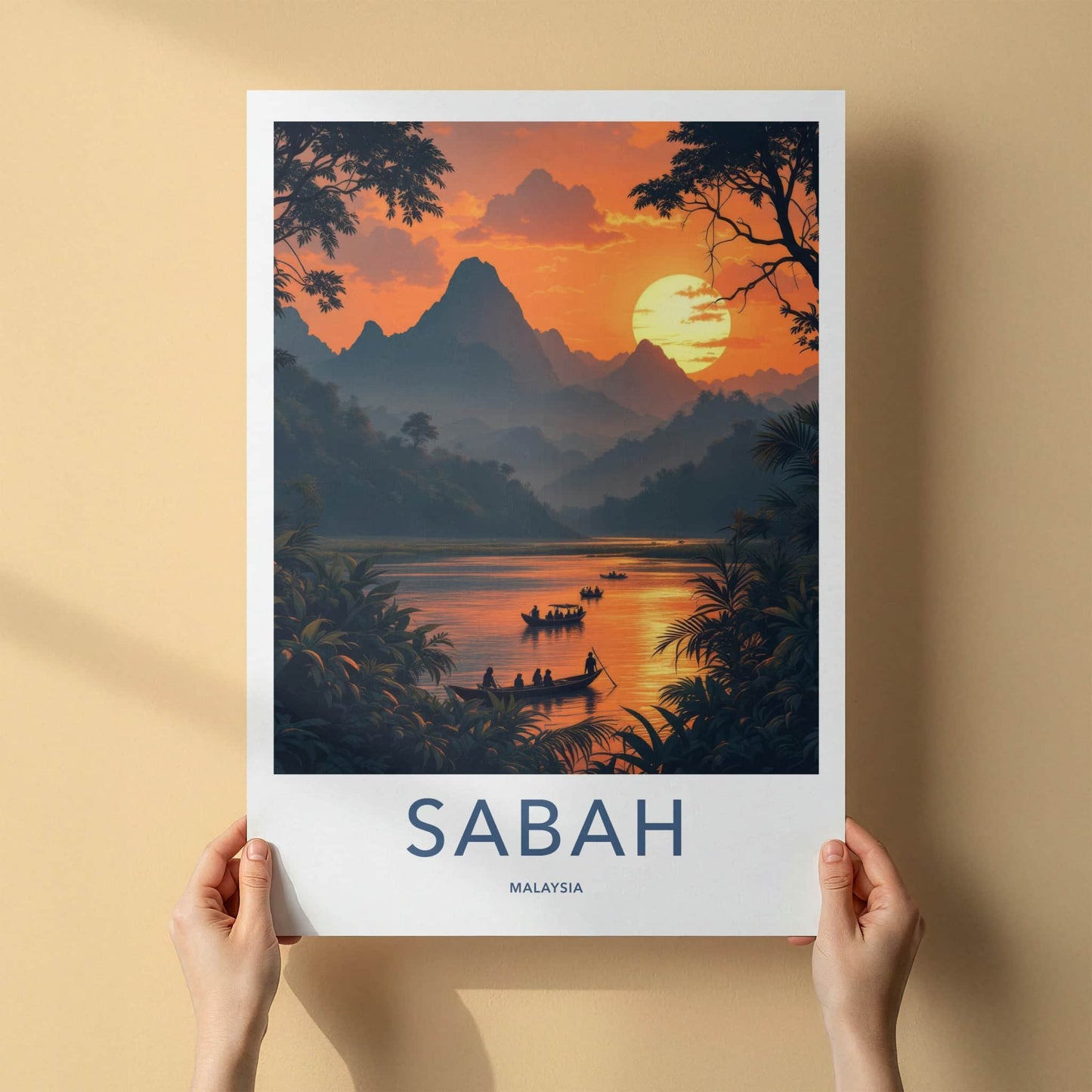 Sabah Poster - Malaysia Travel Art - Mountain River Sunset Home Decor