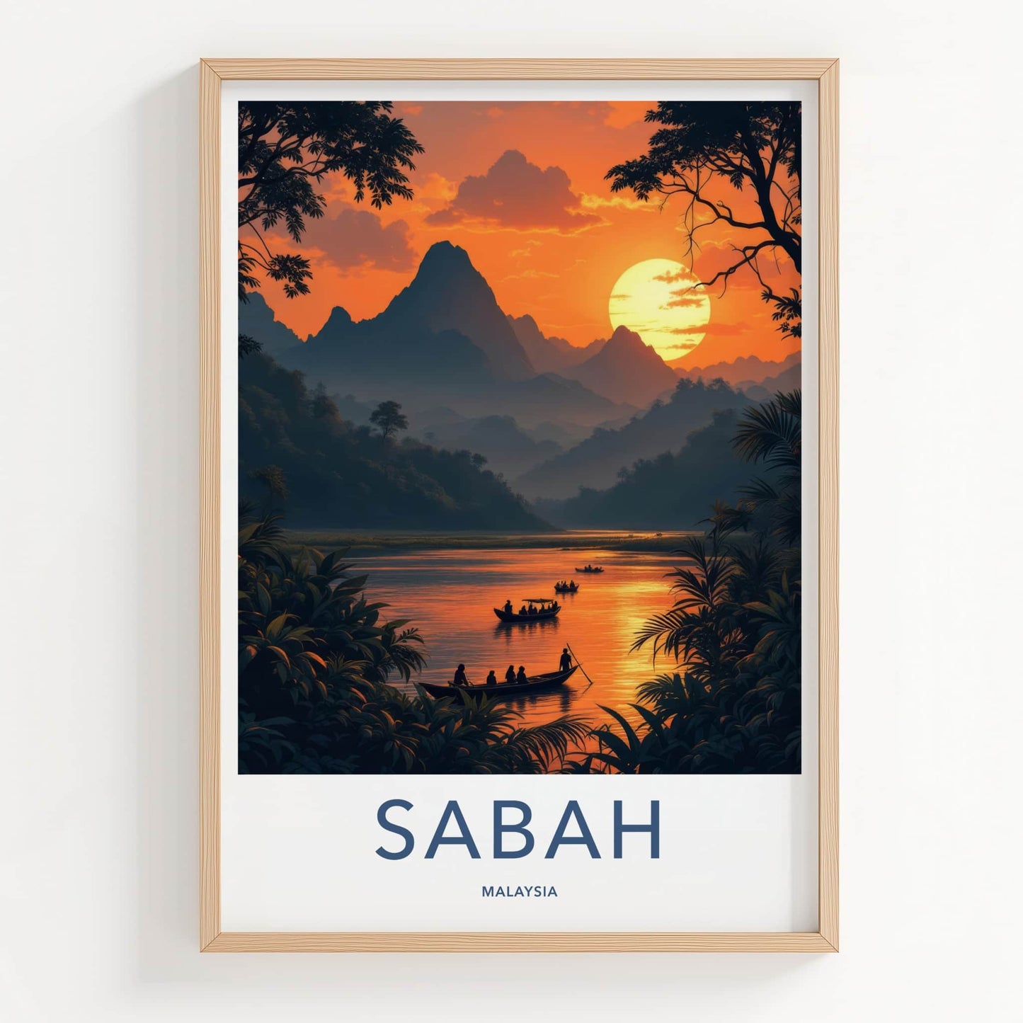 Sabah Poster - Malaysia Travel Art - Mountain River Sunset Home Decor