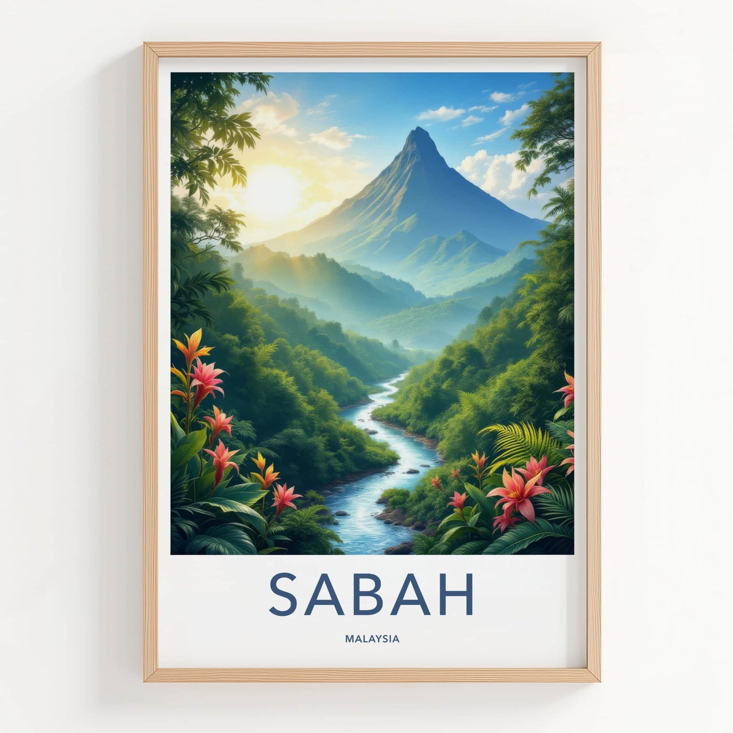 Sabah Poster - Malaysia Travel Art - Sunrise Mountain Stream Wall Decor