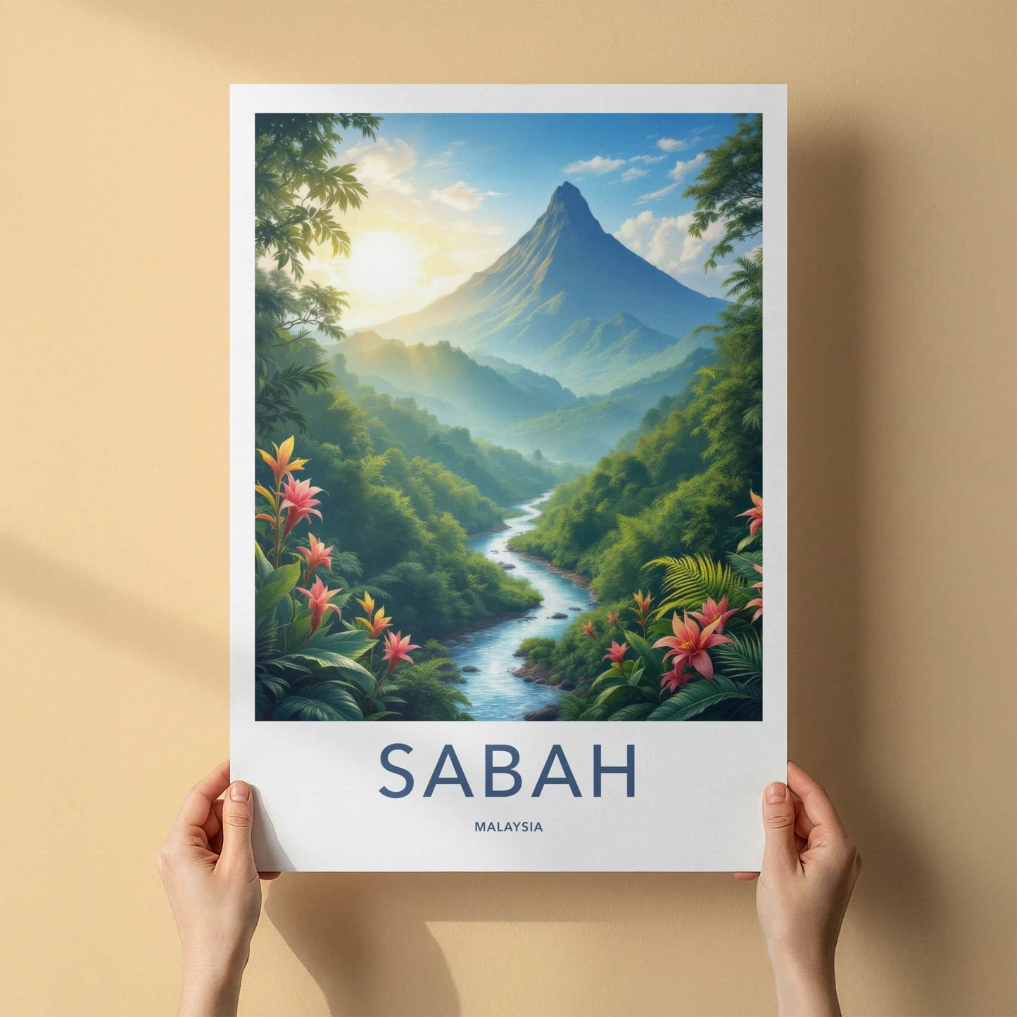 Sabah Poster - Malaysia Travel Art - Sunrise Mountain Stream Wall Decor