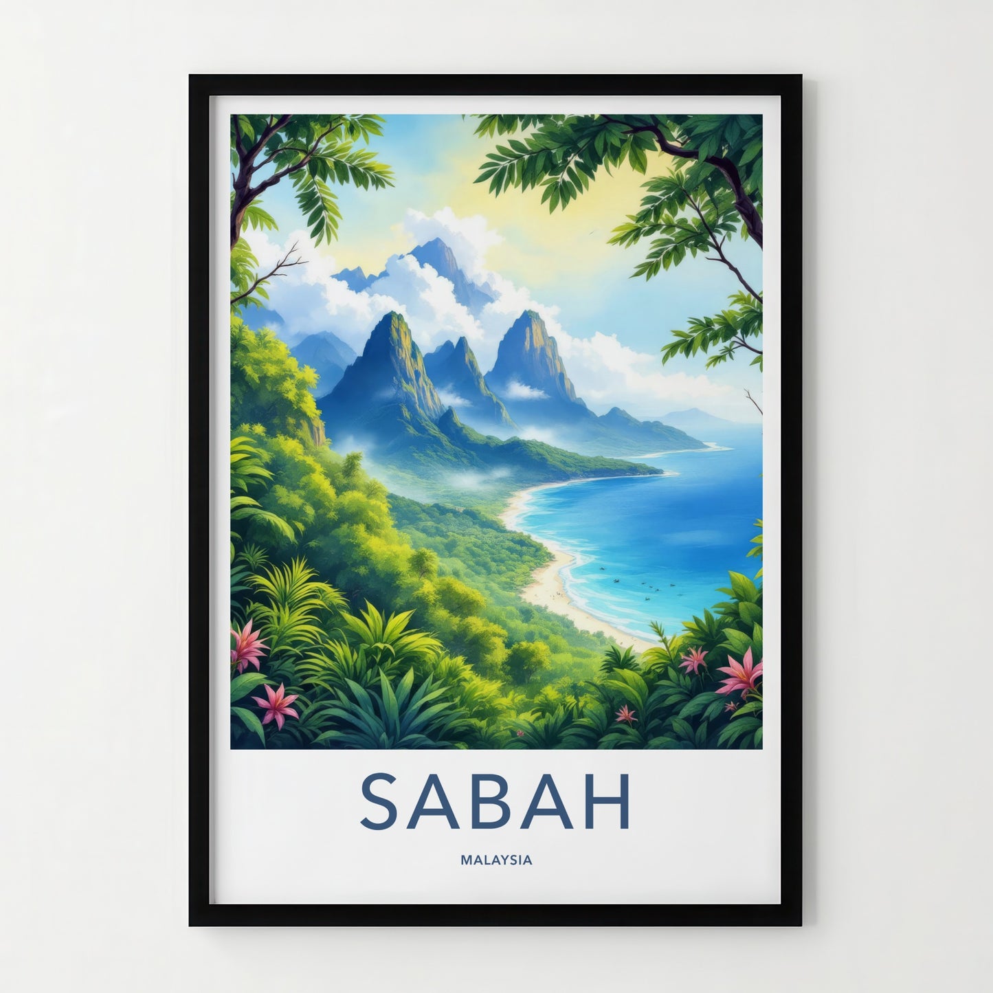 Sabah Poster - Malaysia Travel Art - Tropical Coastal Landscape Home Decor