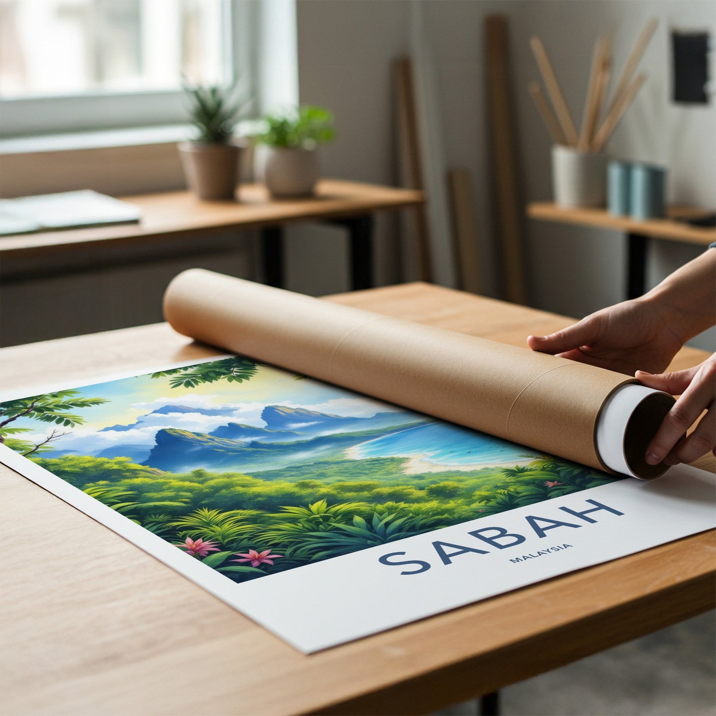 Sabah Poster - Malaysia Travel Art - Tropical Coastal Landscape Home Decor