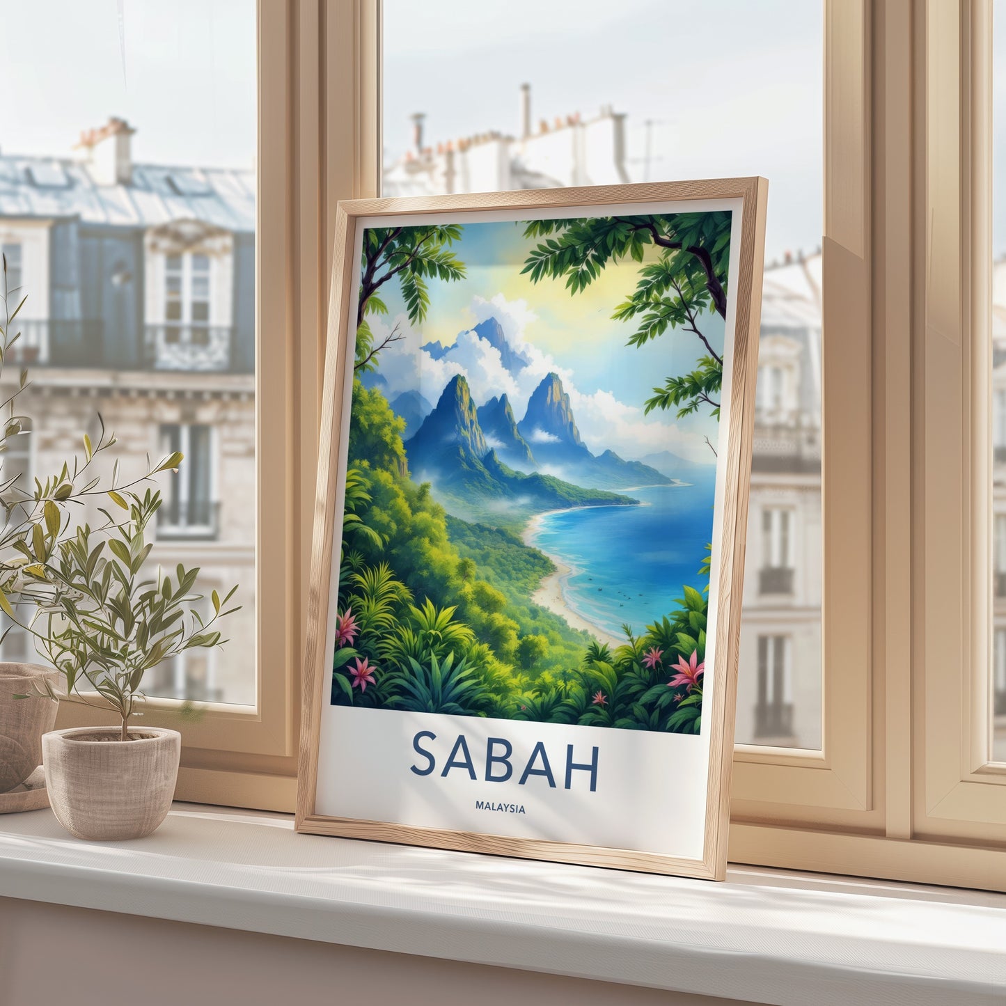 Sabah Poster - Malaysia Travel Art - Tropical Coastal Landscape Home Decor