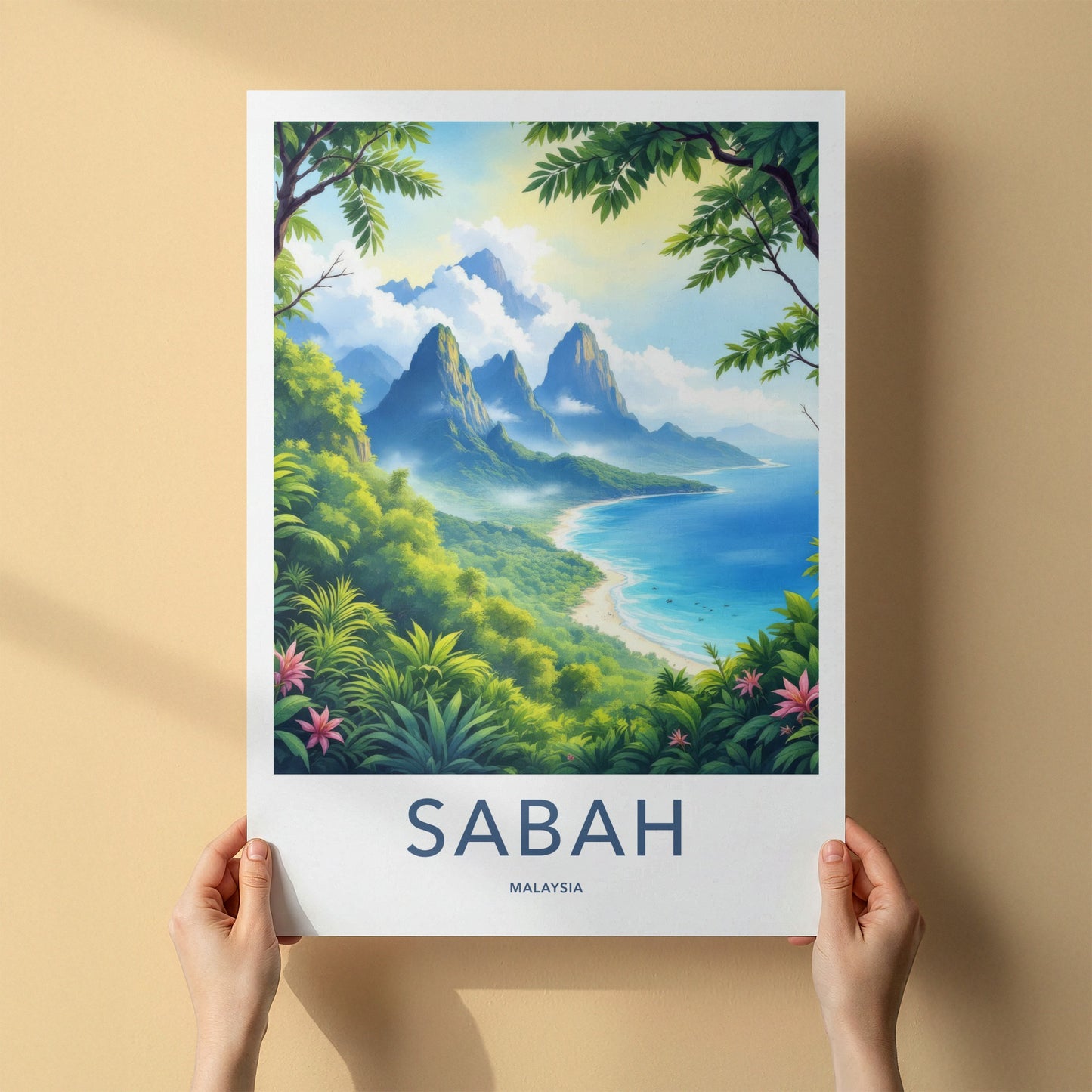 Sabah Poster - Malaysia Travel Art - Tropical Coastal Landscape Home Decor