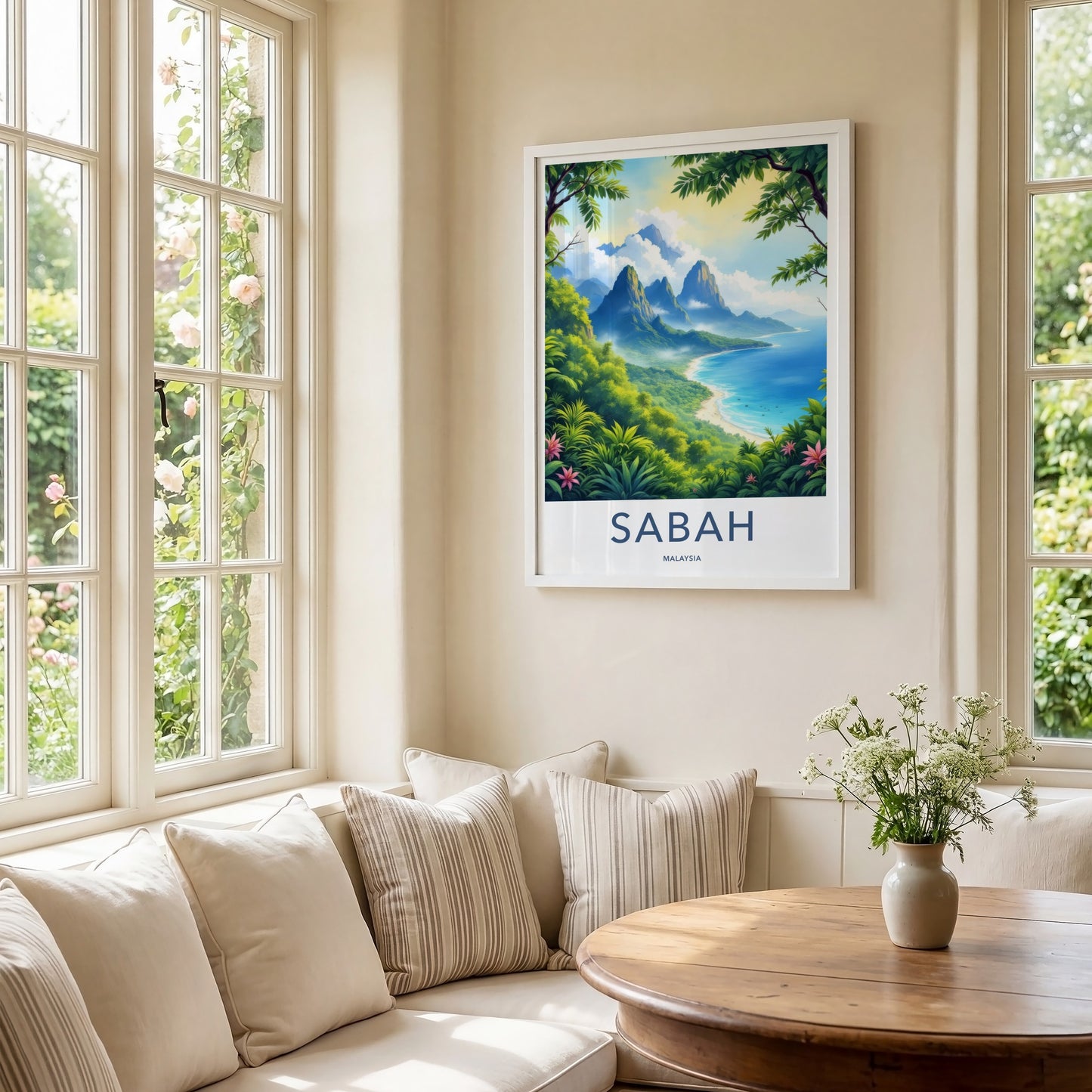 Sabah Poster - Malaysia Travel Art - Tropical Coastal Landscape Home Decor