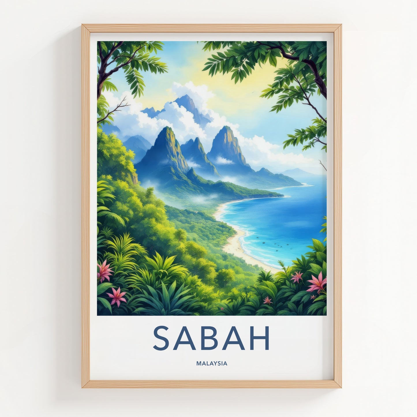 Sabah Poster - Malaysia Travel Art - Tropical Coastal Landscape Home Decor