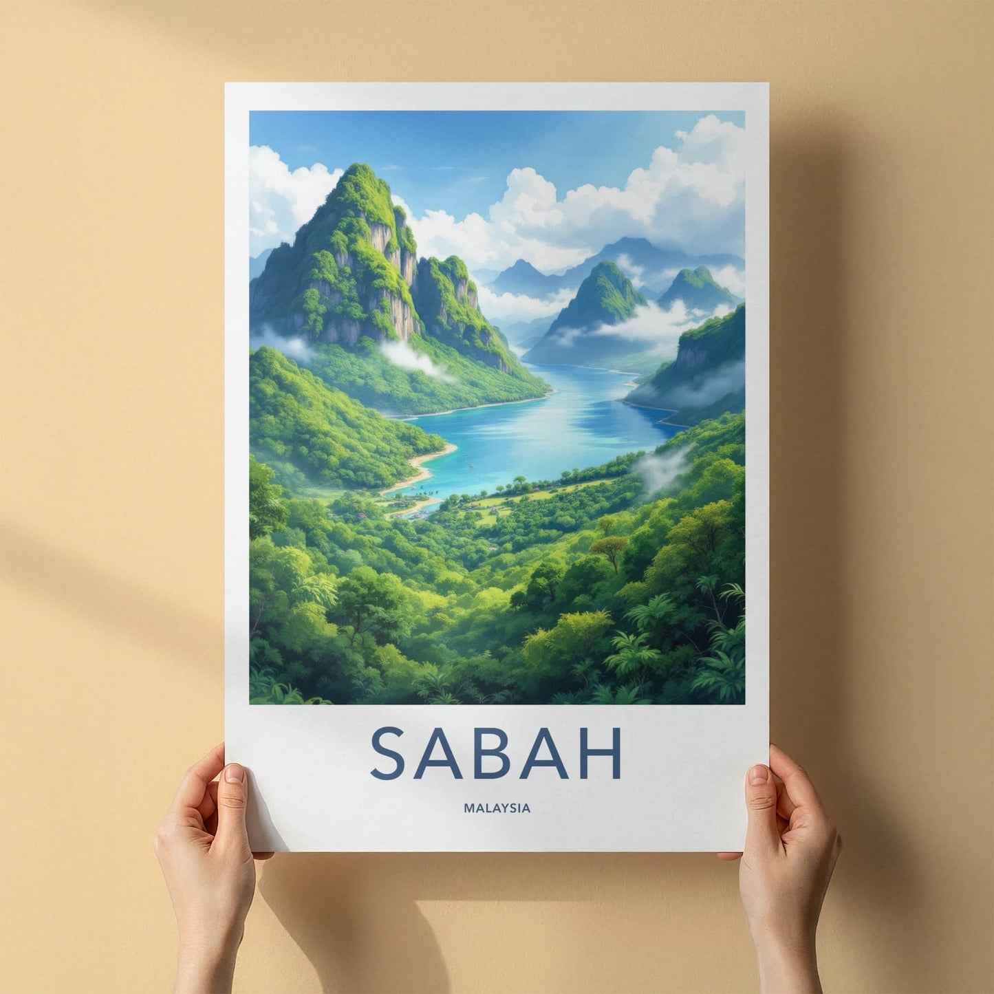 Sabah Poster - Malaysia Travel Art - Verdant Mountain River Home Decor