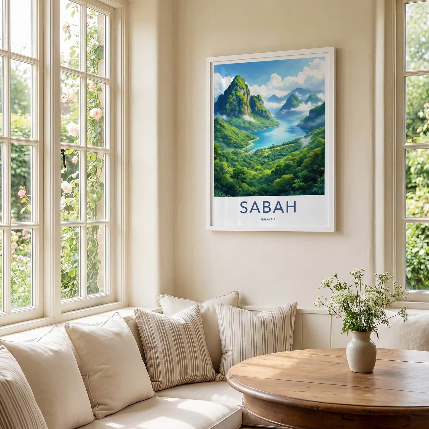 Sabah Poster - Malaysia Travel Art - Verdant Mountain River Home Decor