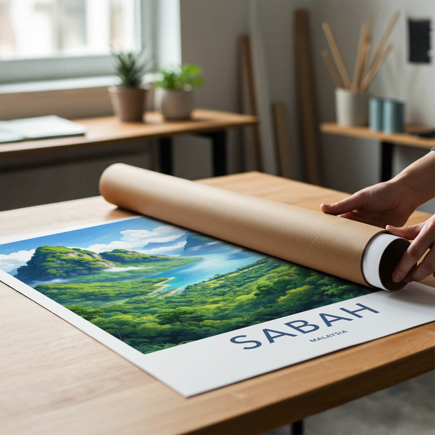 Sabah Poster - Malaysia Travel Art - Verdant Mountain River Home Decor