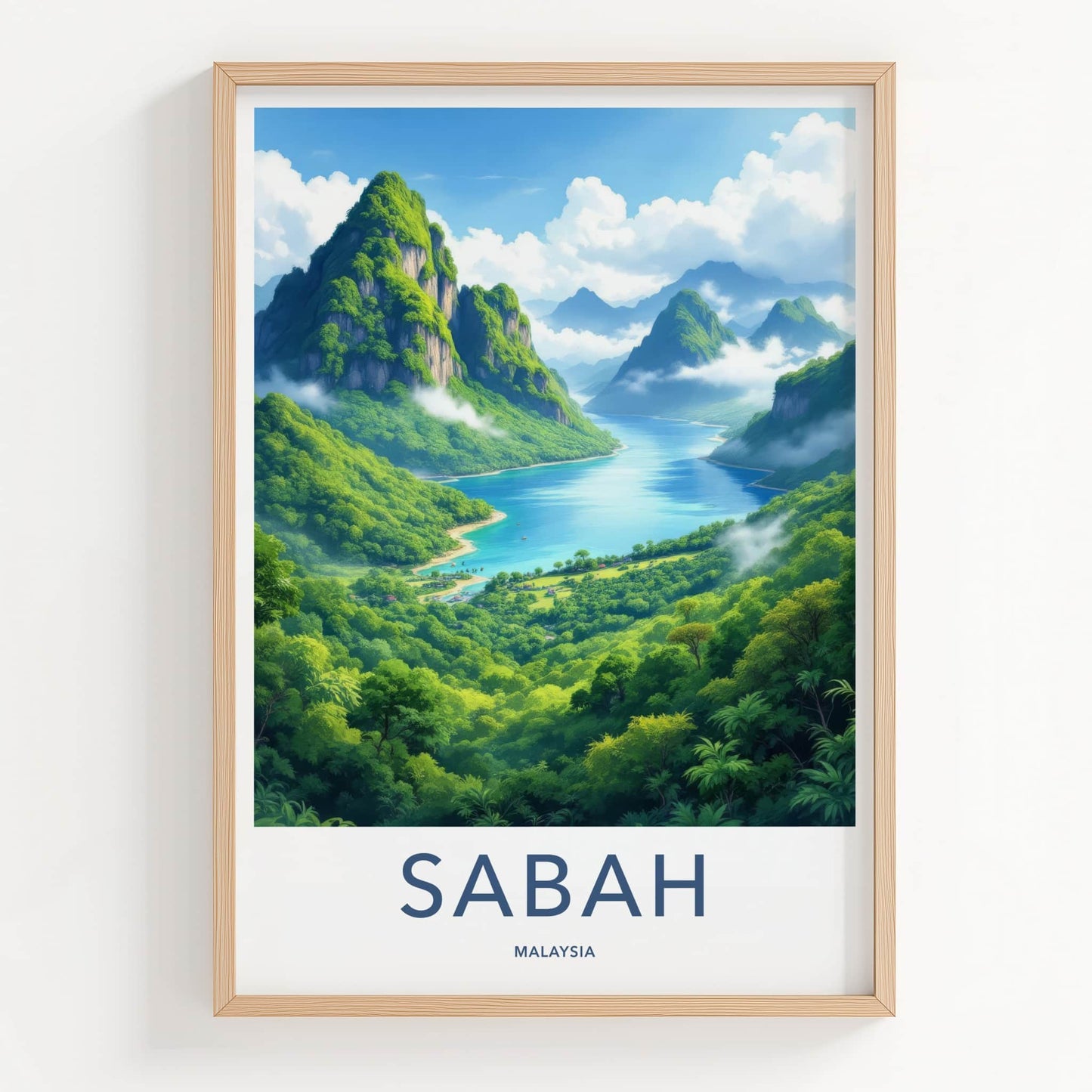 Sabah Poster - Malaysia Travel Art - Verdant Mountain River Home Decor