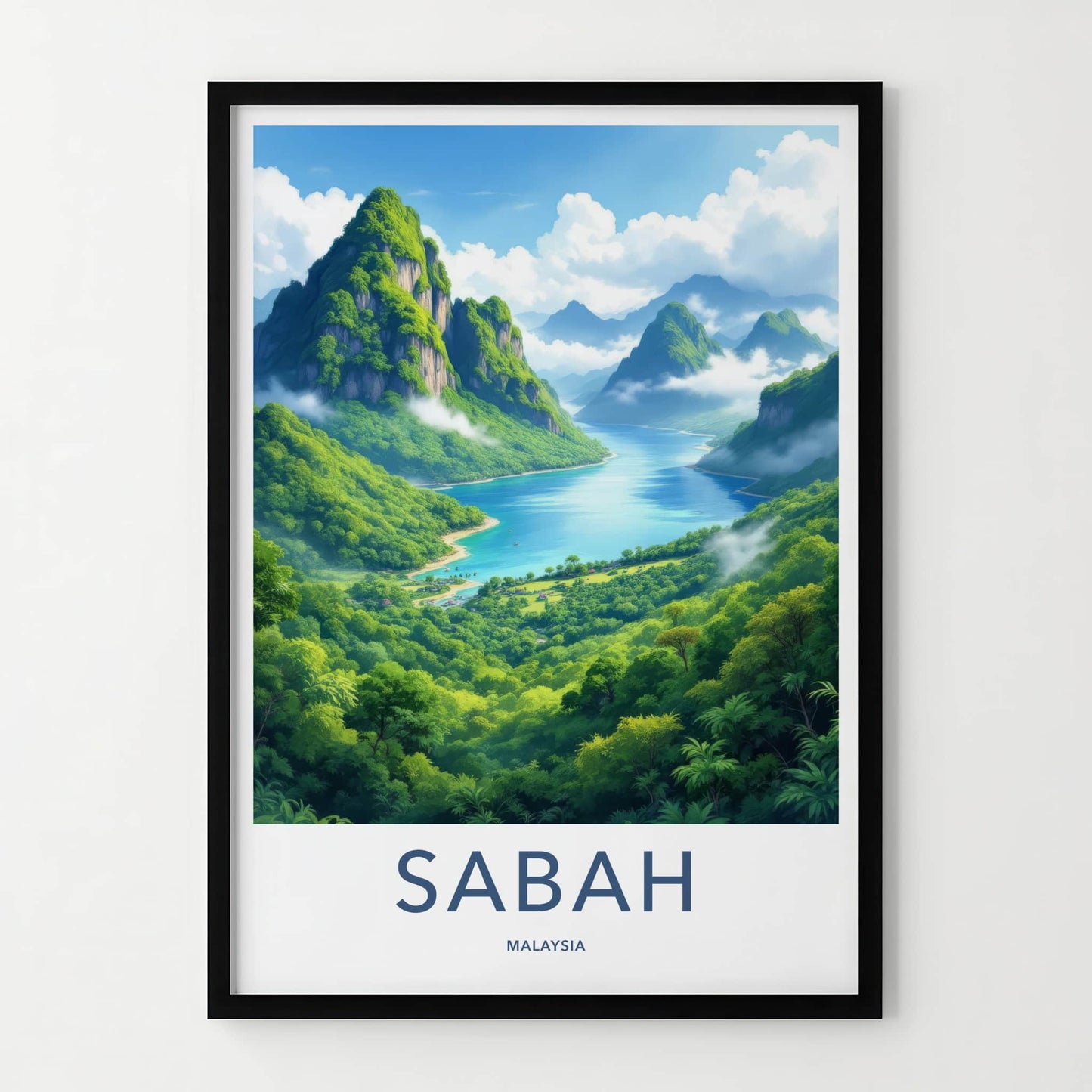 Sabah Poster - Malaysia Travel Art - Verdant Mountain River Home Decor