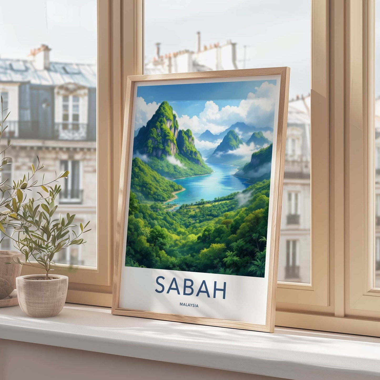 Sabah Poster - Malaysia Travel Art - Verdant Mountain River Home Decor