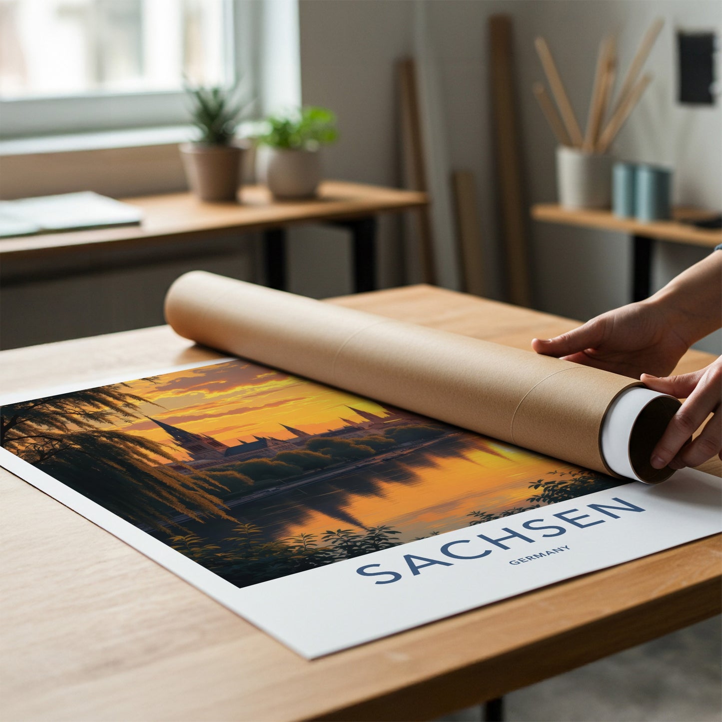 Sachsen Poster - Germany Travel Art - Golden River Spires Home Decor