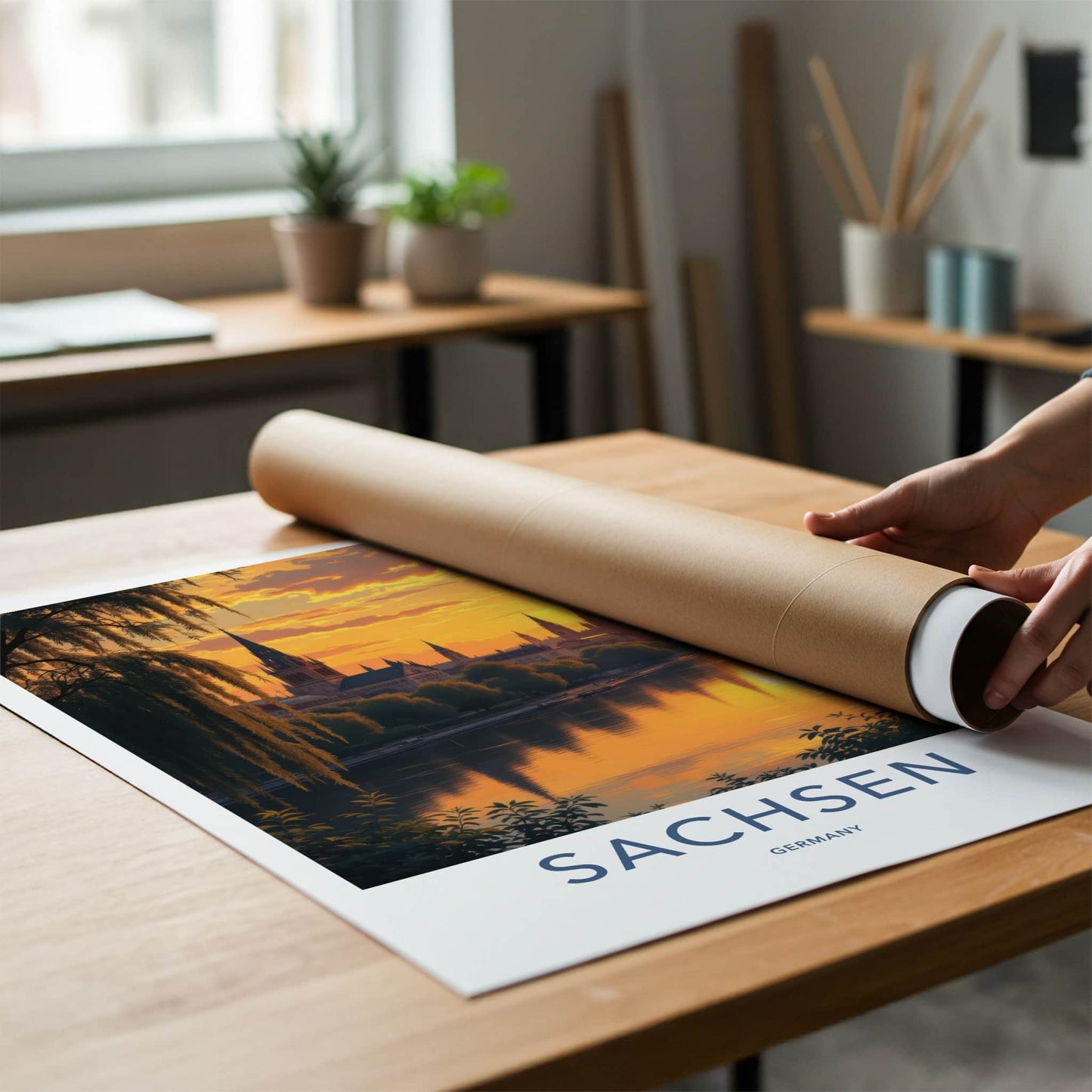 Sachsen Poster - Germany Travel Art - Golden River Spires Home Decor