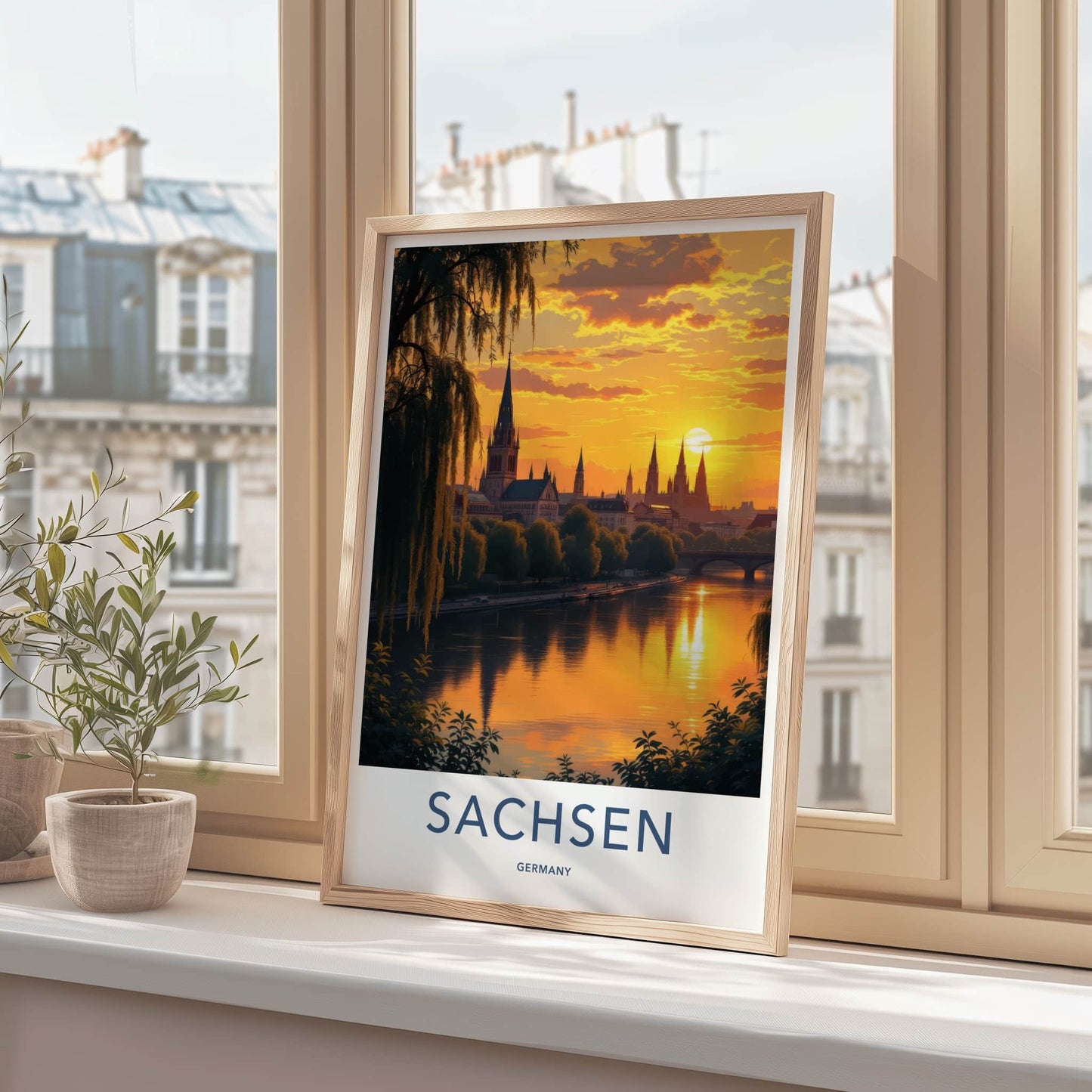 Sachsen Poster - Germany Travel Art - Golden River Spires Home Decor