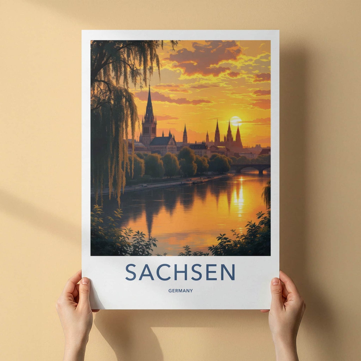 Sachsen Poster - Germany Travel Art - Golden River Spires Home Decor