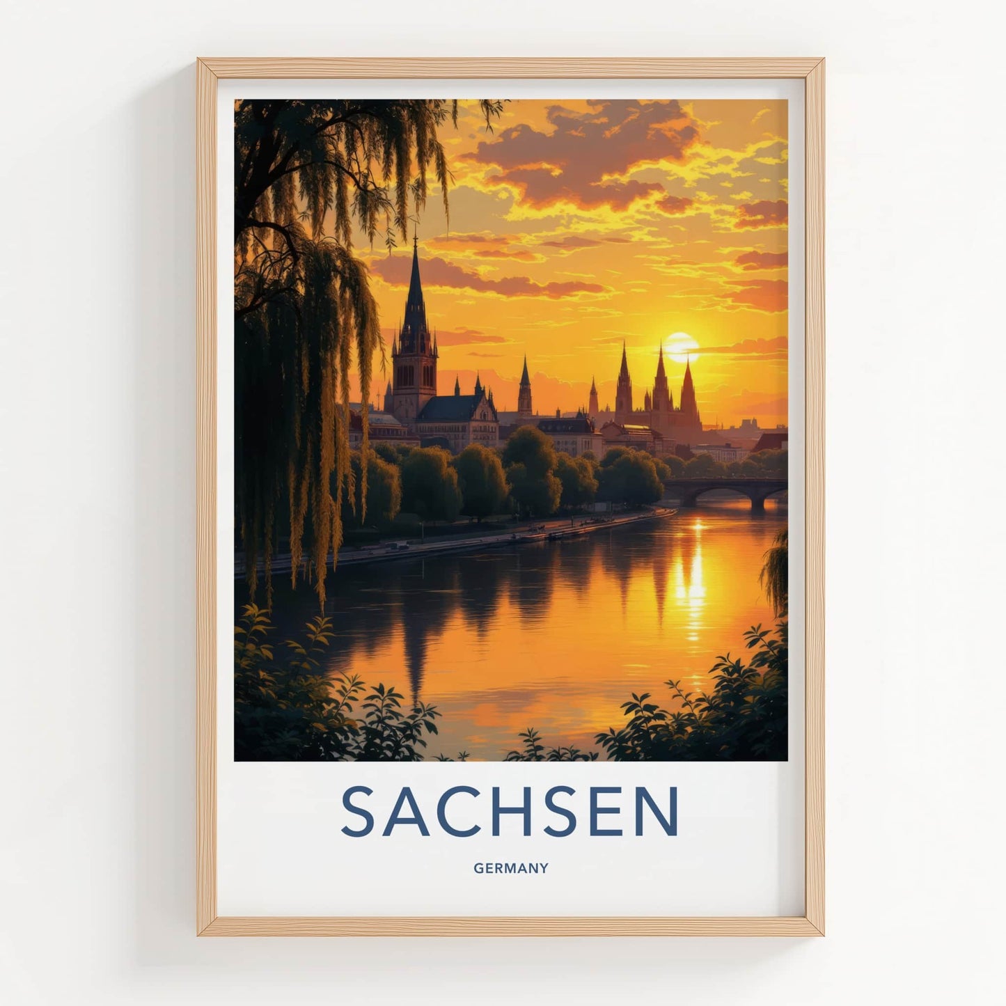 Sachsen Poster - Germany Travel Art - Golden River Spires Home Decor