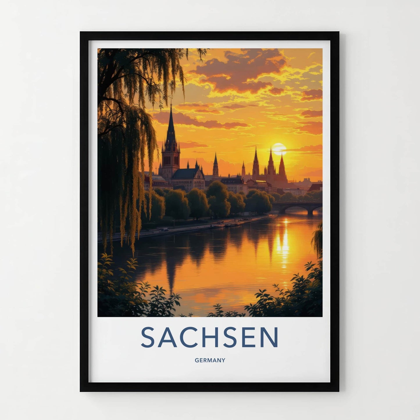 Sachsen Poster - Germany Travel Art - Golden River Spires Home Decor