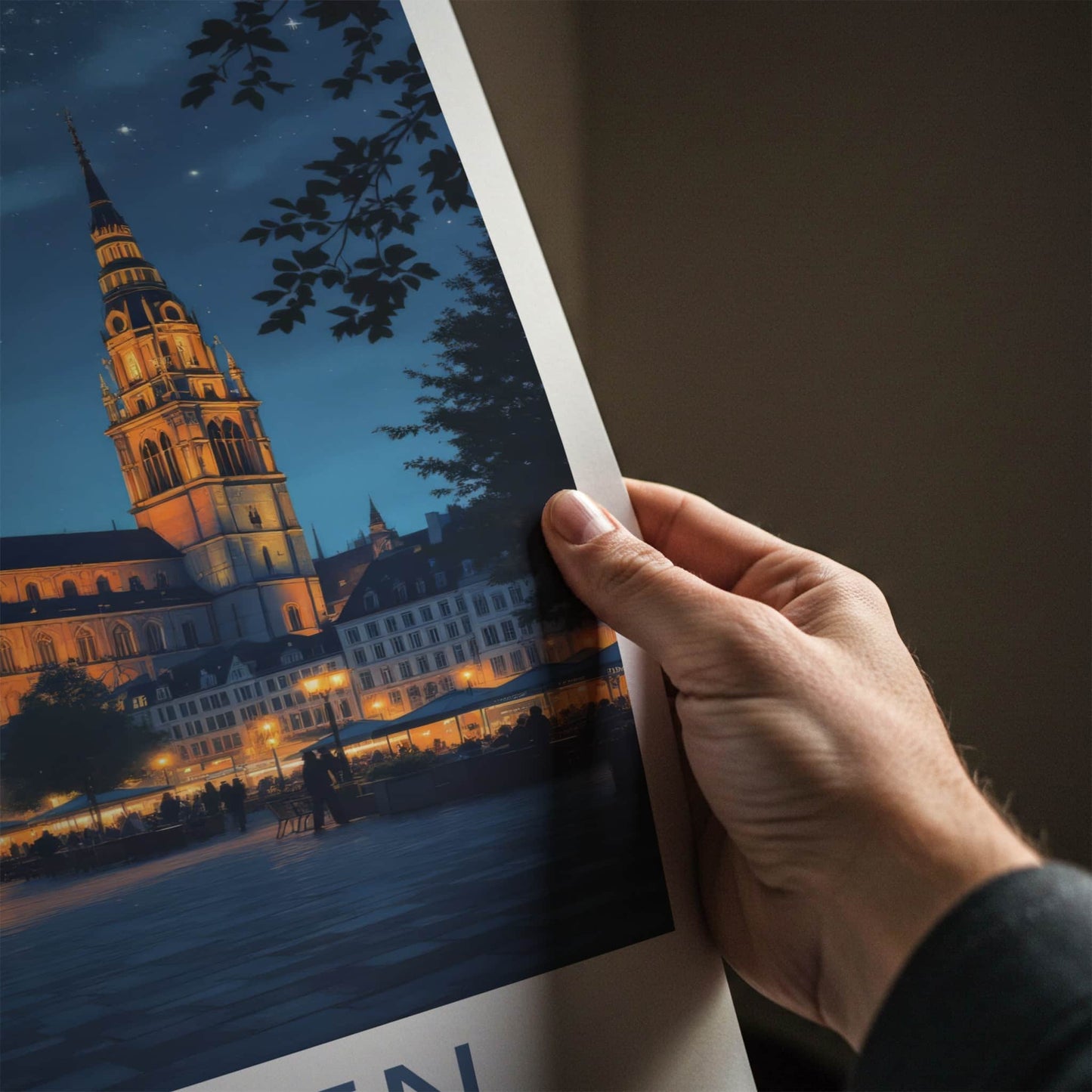 Sachsen Poster - Germany Travel Art - Illuminated Church Starry Home Decor