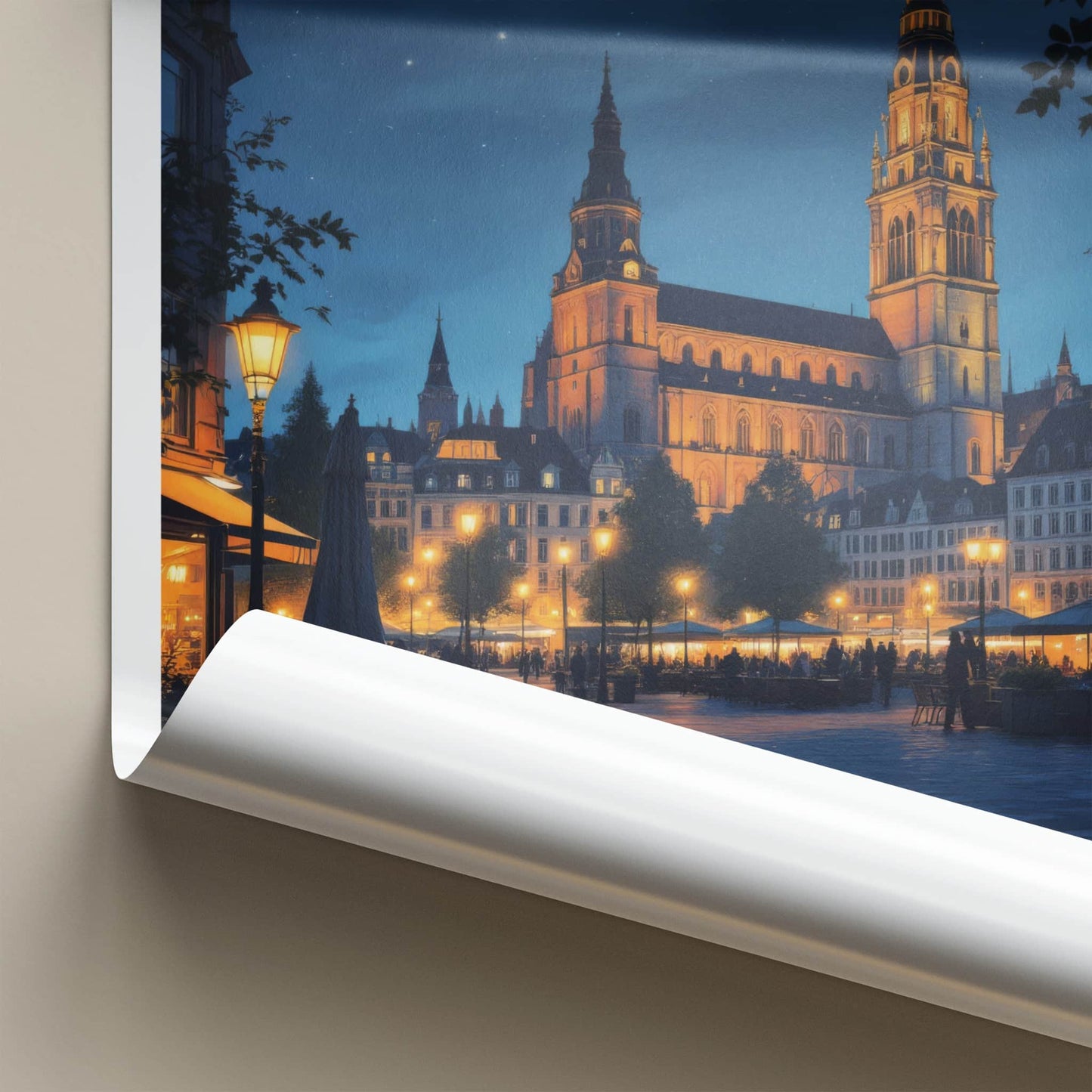 Sachsen Poster - Germany Travel Art - Illuminated Church Starry Home Decor