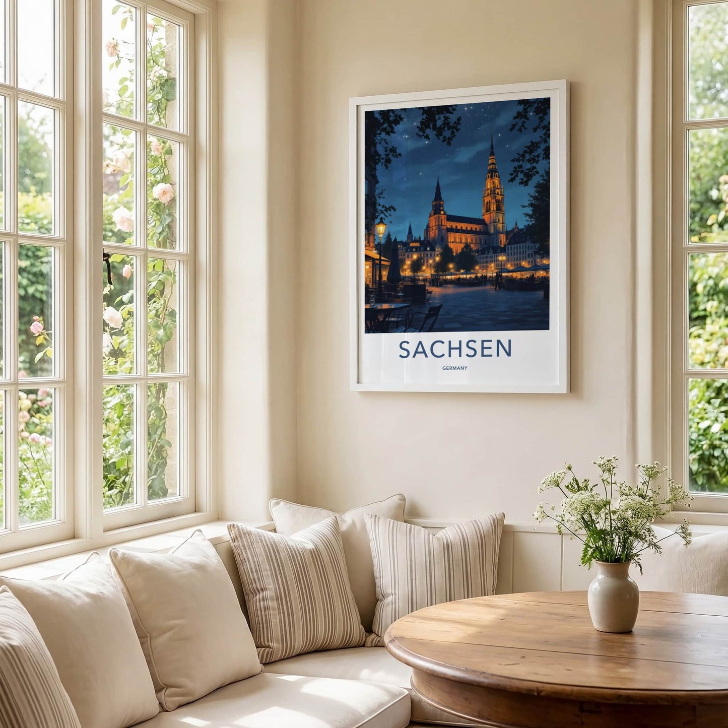 Sachsen Poster - Germany Travel Art - Illuminated Church Starry Home Decor