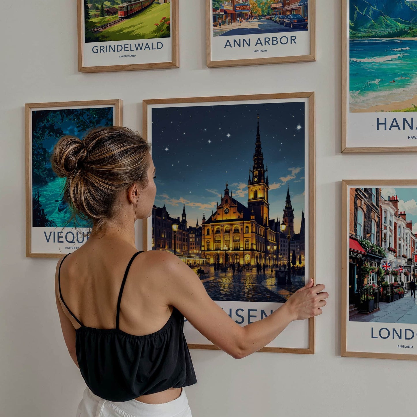 Sachsen Poster - Germany Travel Print - Illuminated Town Hall Gallery Art