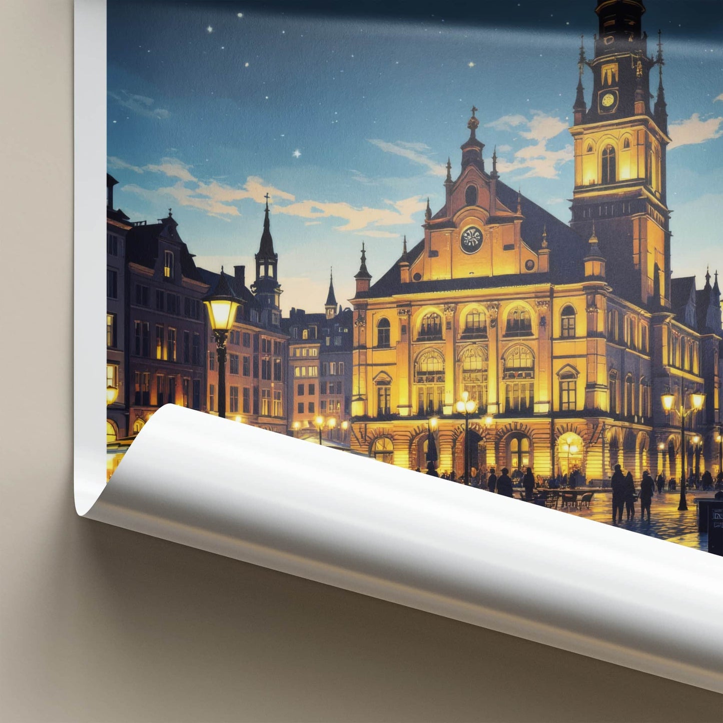 Sachsen Poster - Germany Travel Print - Illuminated Town Hall Gallery Art