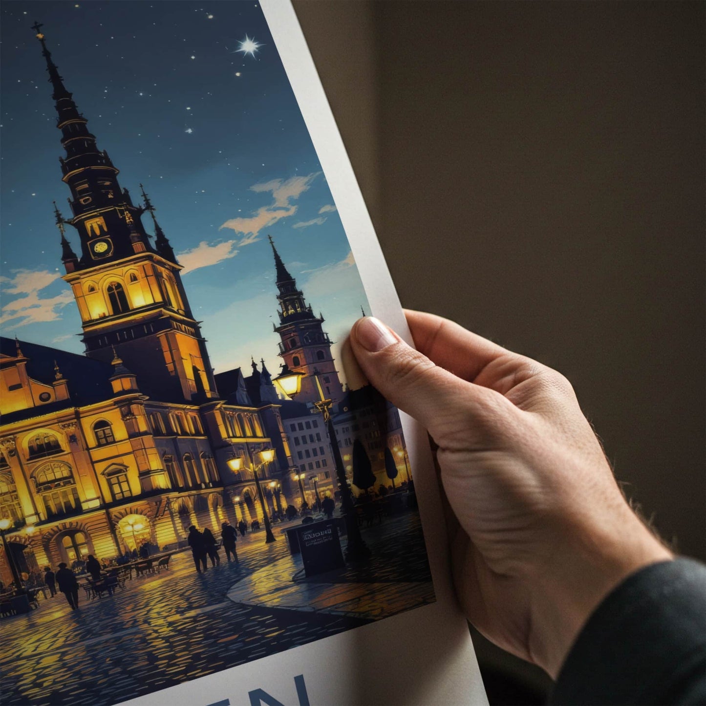 Sachsen Poster - Germany Travel Print - Illuminated Town Hall Gallery Art