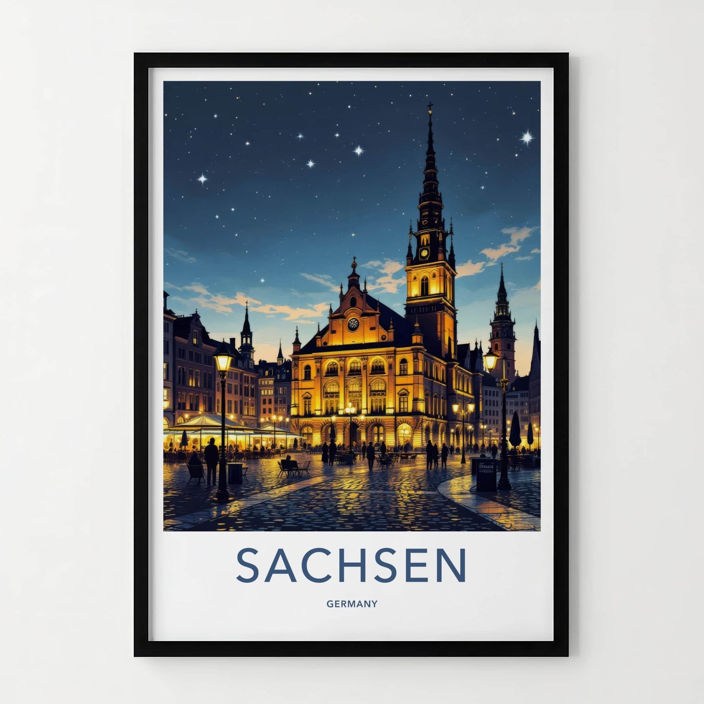 Sachsen Poster - Germany Travel Print - Illuminated Town Hall Gallery Art