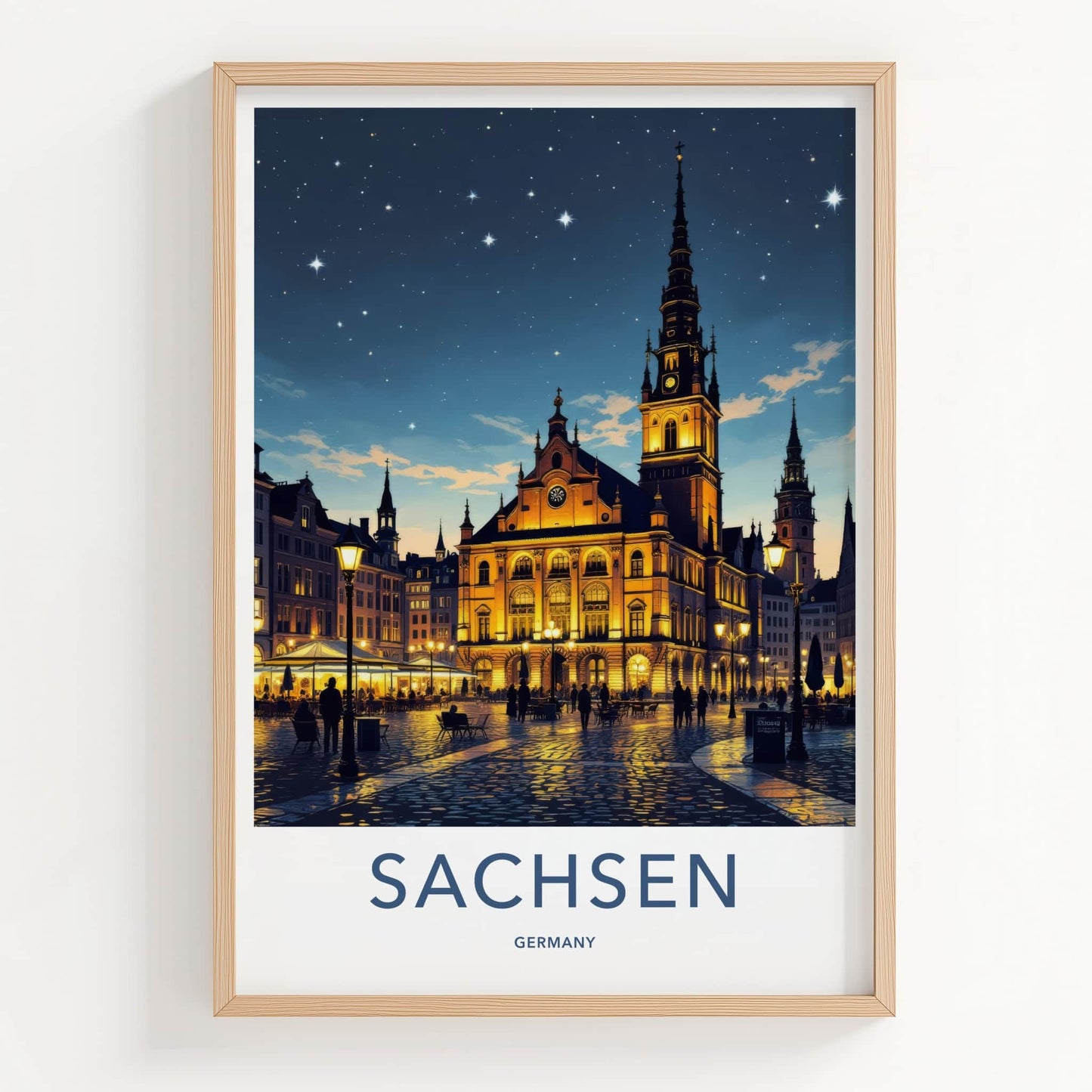 Sachsen Poster - Germany Travel Print - Illuminated Town Hall Gallery Art