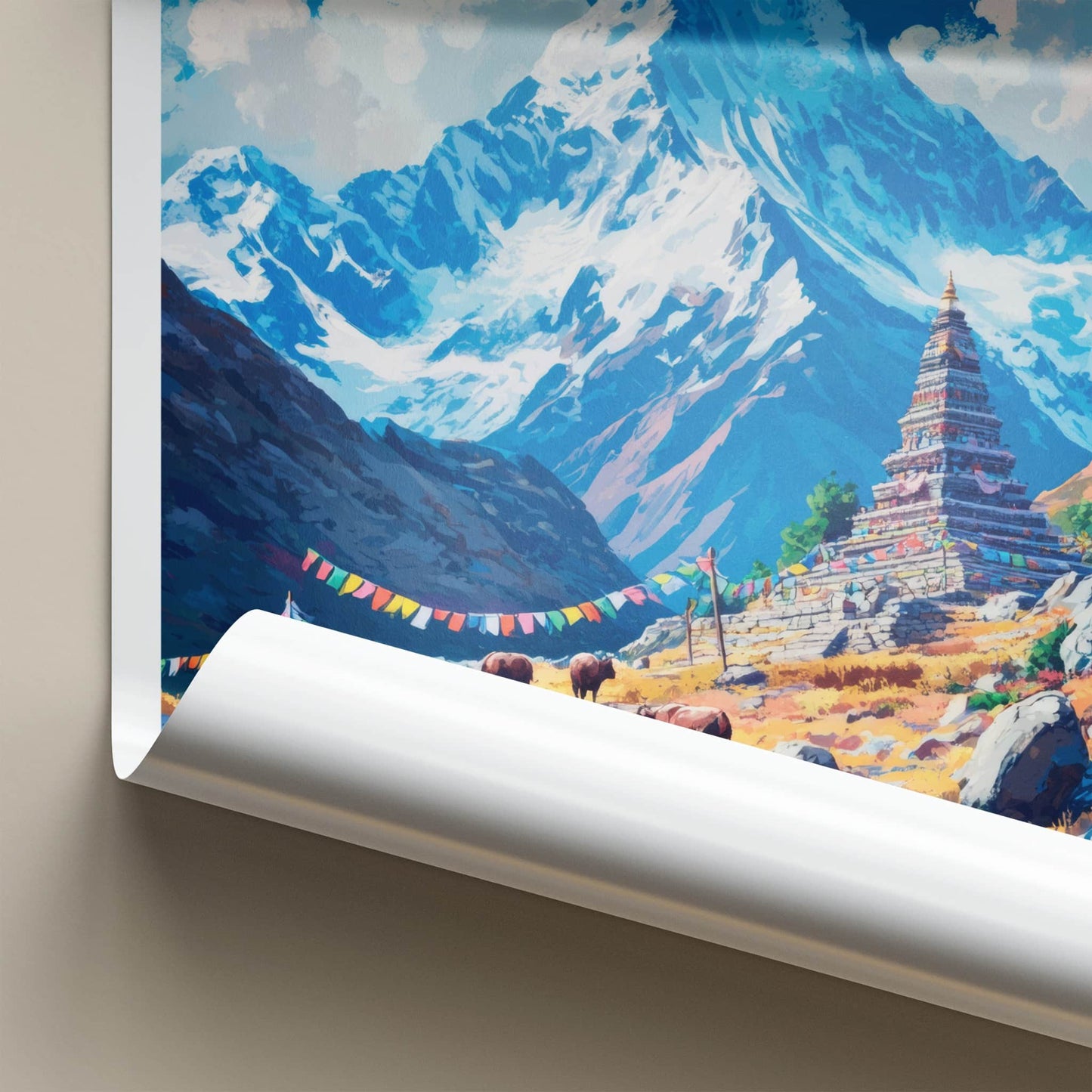 Sagarmatha National Park Poster - Nepal Travel Art - Himalayan Mountain Shrine Home Decor