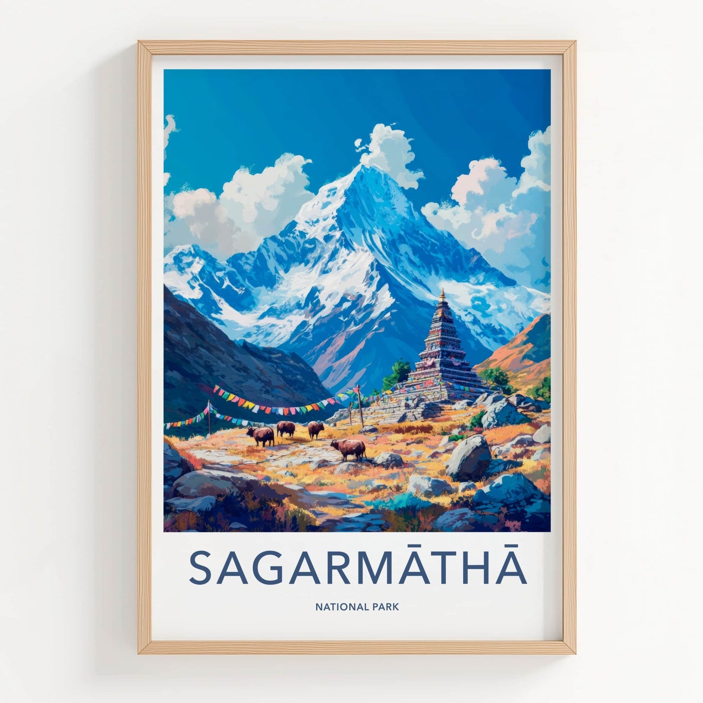 Sagarmatha National Park Poster - Nepal Travel Art - Himalayan Mountain Shrine Home Decor