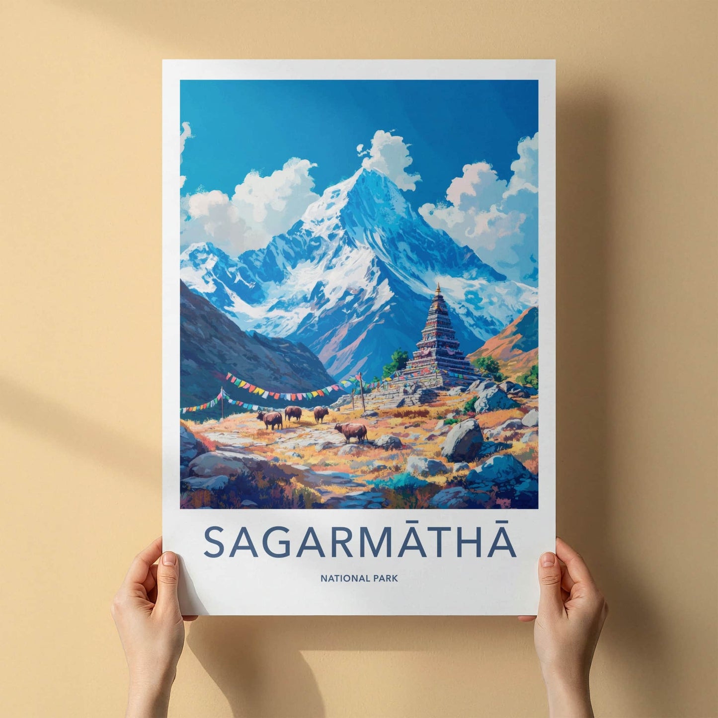 Sagarmatha National Park Poster - Nepal Travel Art - Himalayan Mountain Shrine Home Decor