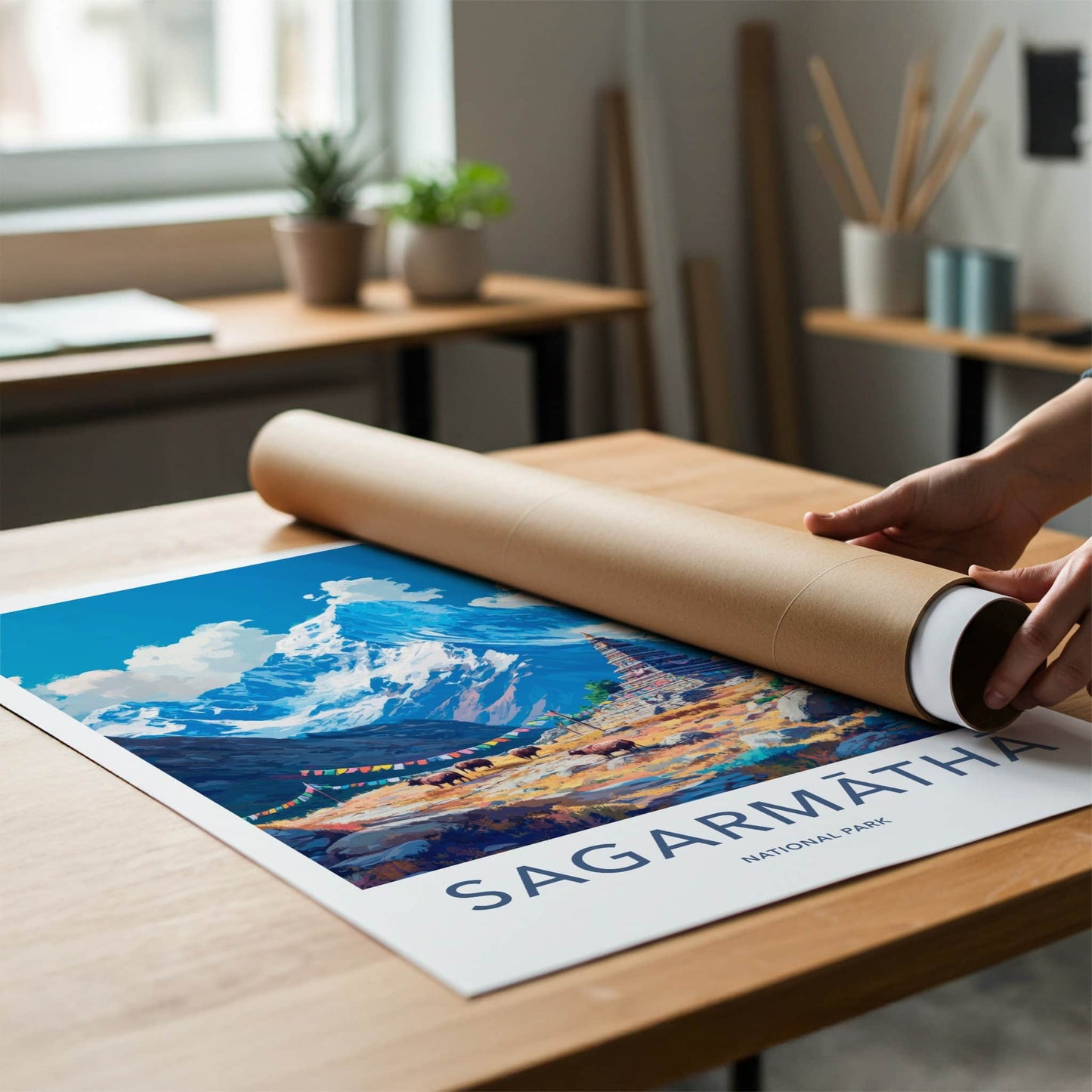 Sagarmatha National Park Poster - Nepal Travel Art - Himalayan Mountain Shrine Home Decor