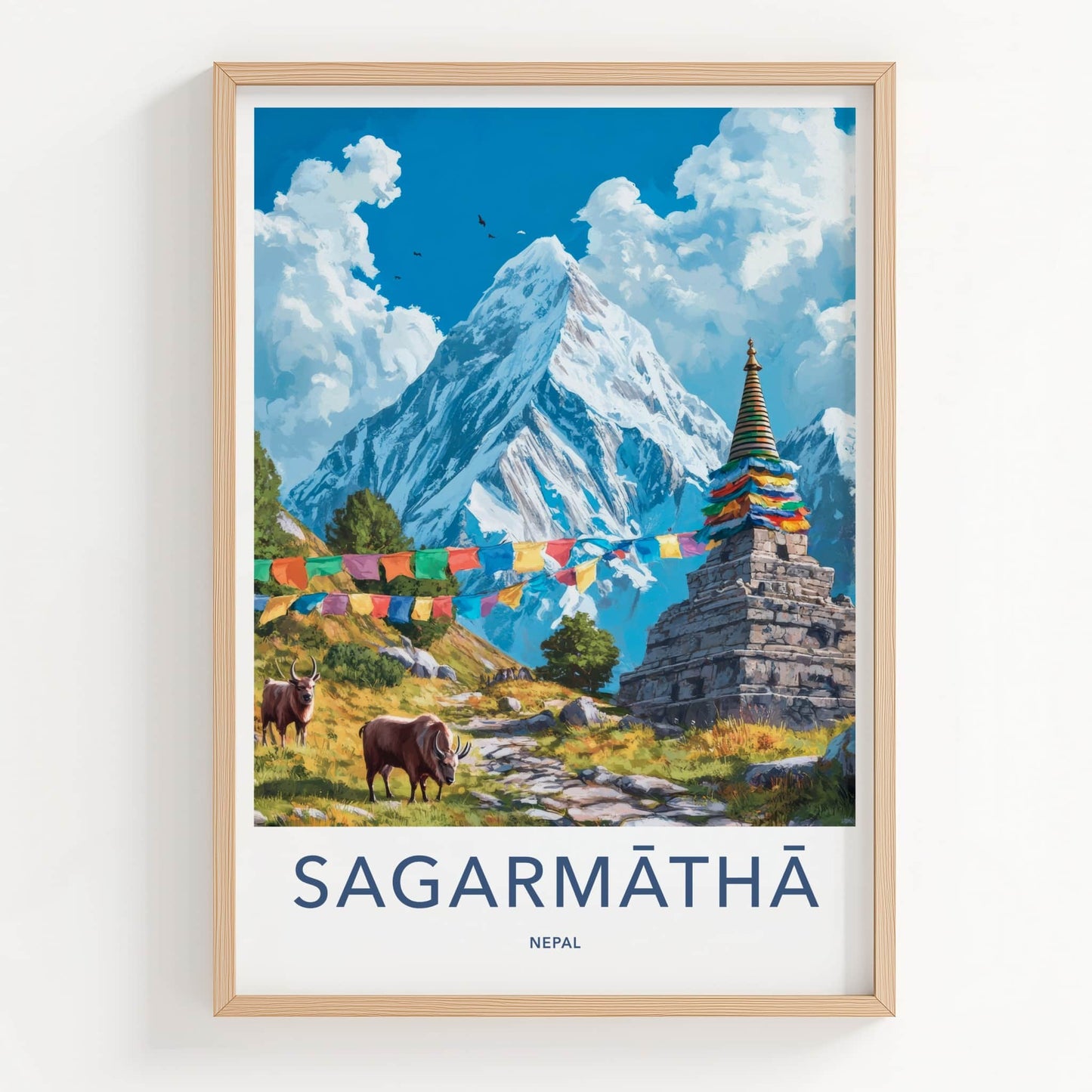 Sagarmātha Poster - Nepal Travel Art - Colorful Prayer Flags Home Decor
