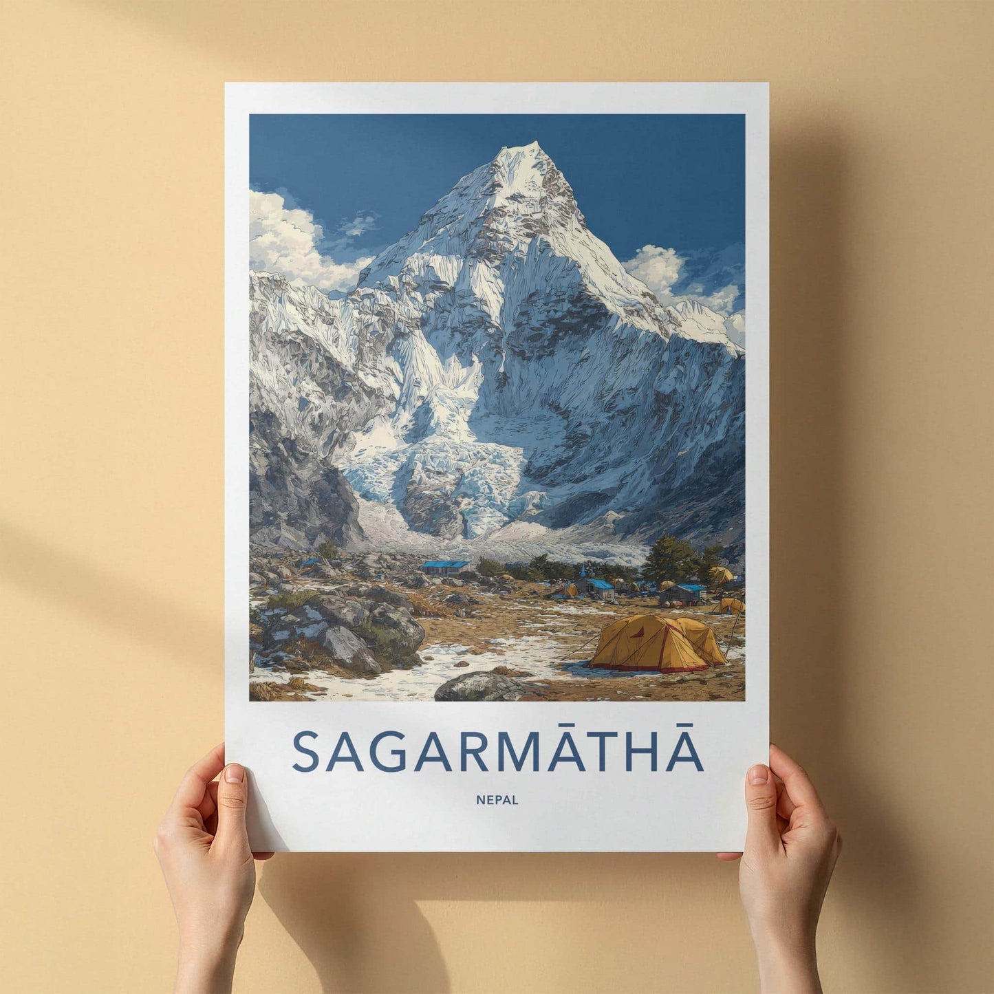 Sagarmatha Poster - Nepal Travel Art - Mountain Base Camp Home Decor