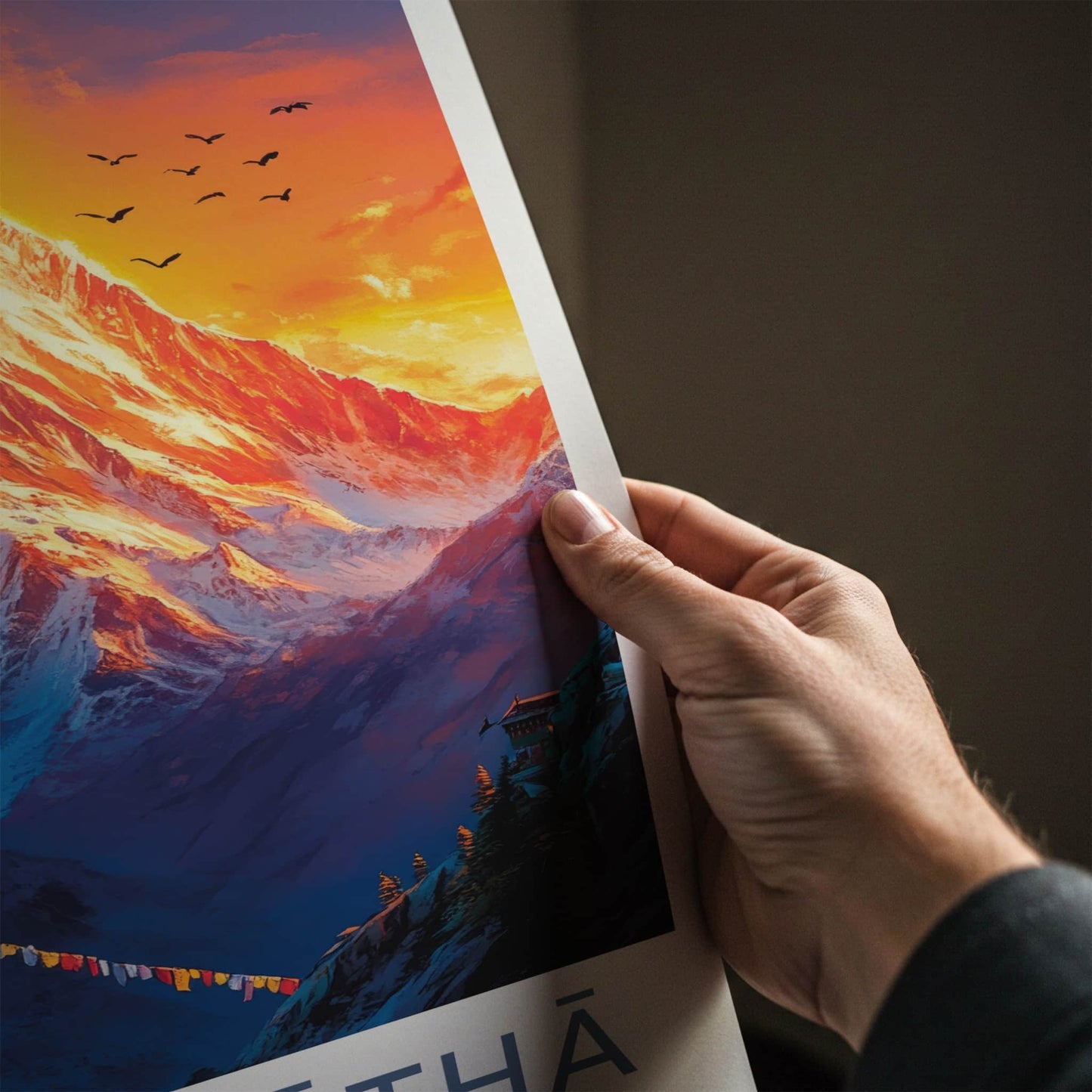 Sagarmatha Poster - Nepal Wall Art - Glowing Peak Birds Home Decor