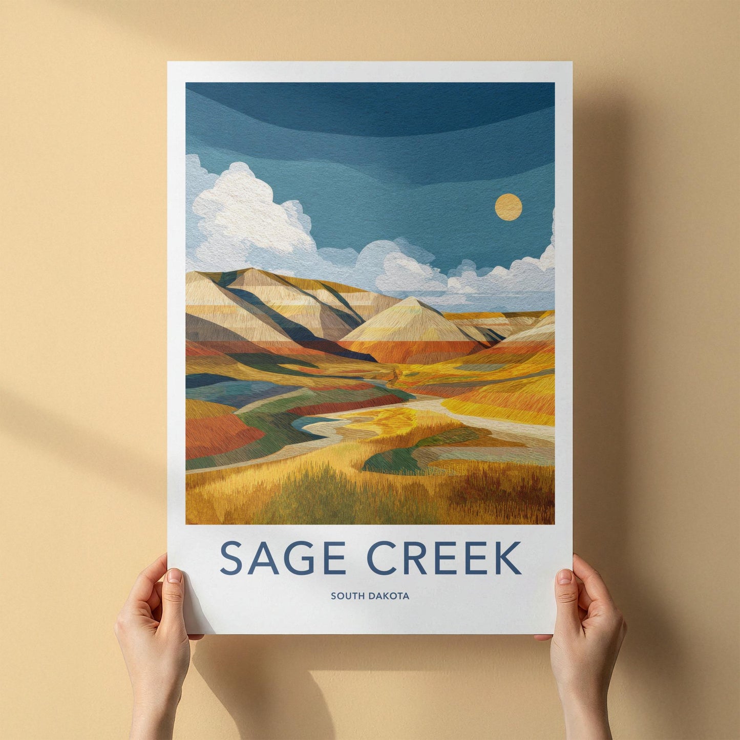Sage Creek Poster - South Dakota Travel Art - Layered Prairie Hills Wall Decor