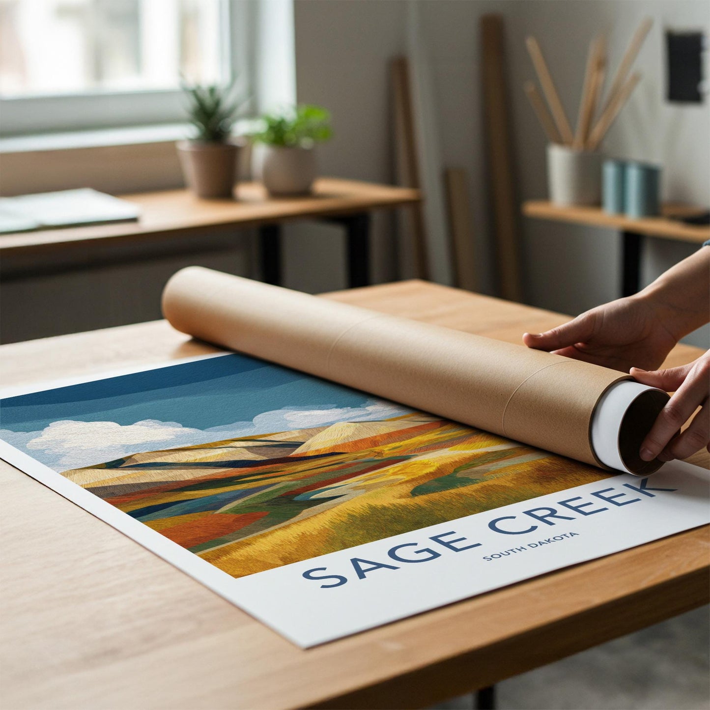 Sage Creek Poster - South Dakota Travel Art - Layered Prairie Hills Wall Decor
