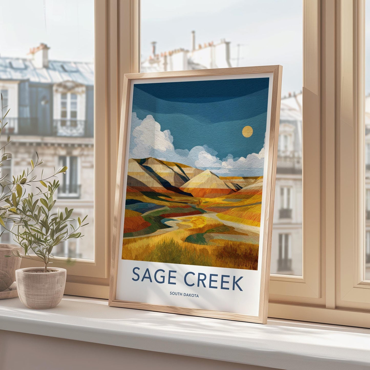 Sage Creek Poster - South Dakota Travel Art - Layered Prairie Hills Wall Decor