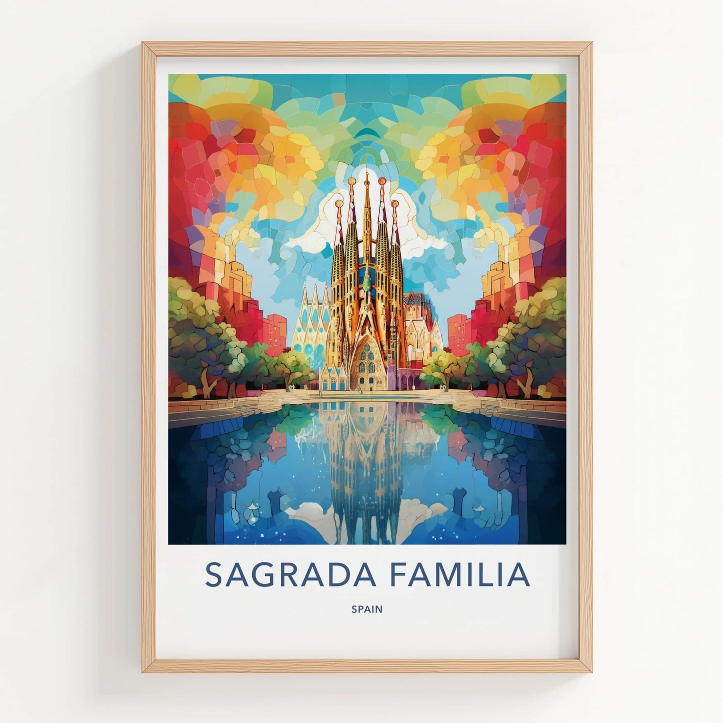 Sagrada Familia Poster - Spain Travel Art - Vibrant Temple Reflection Home Decor