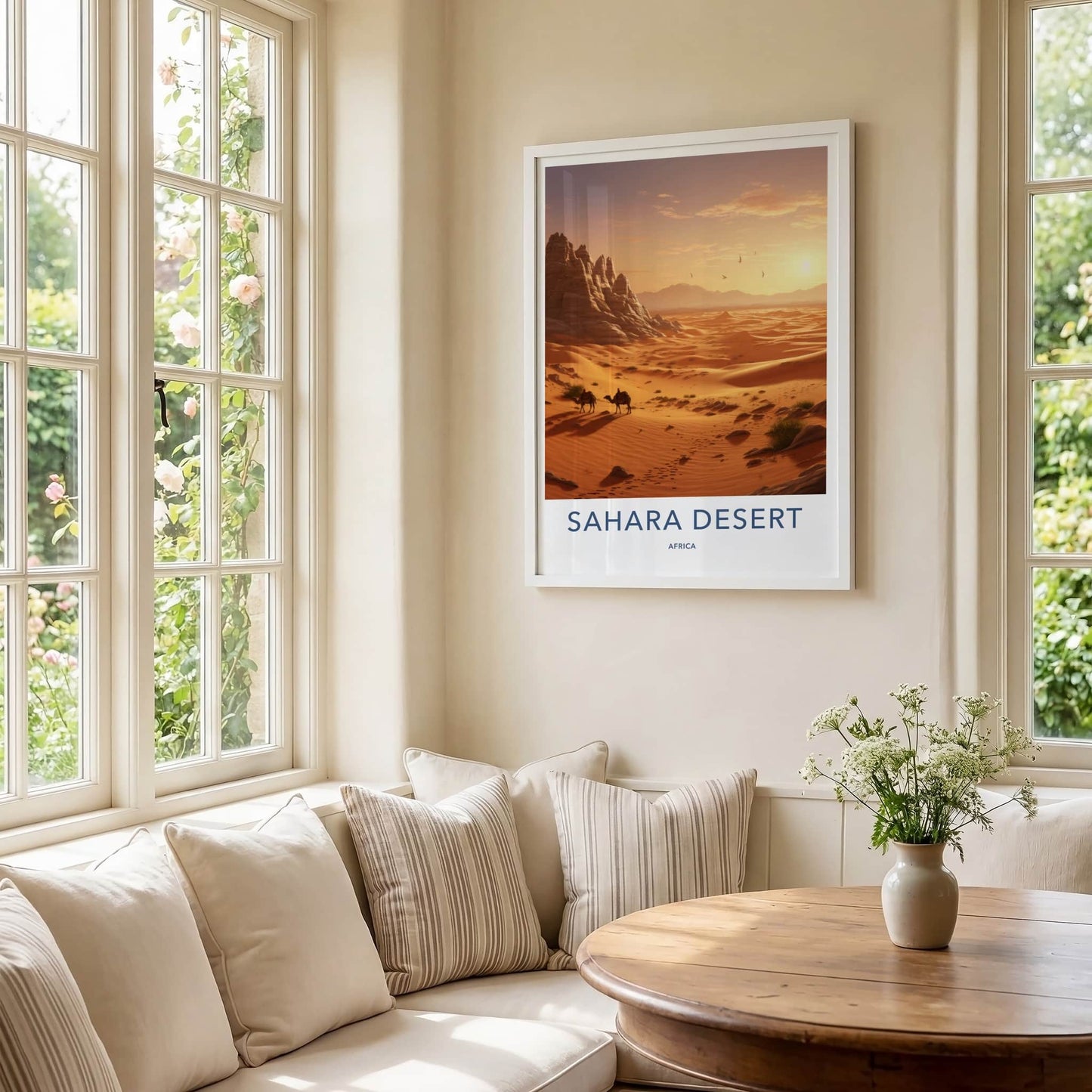 Sahara Desert Poster - Africa Travel Art - Golden Desert Camels Home Decor