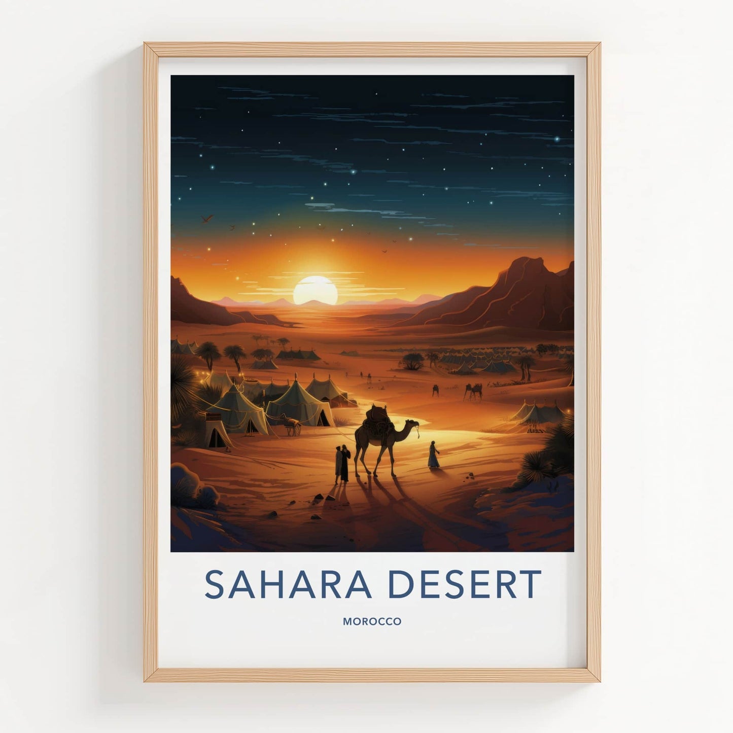 Sahara Desert Poster - Morocco Travel Art - Desert Camp Sunset Home Decor