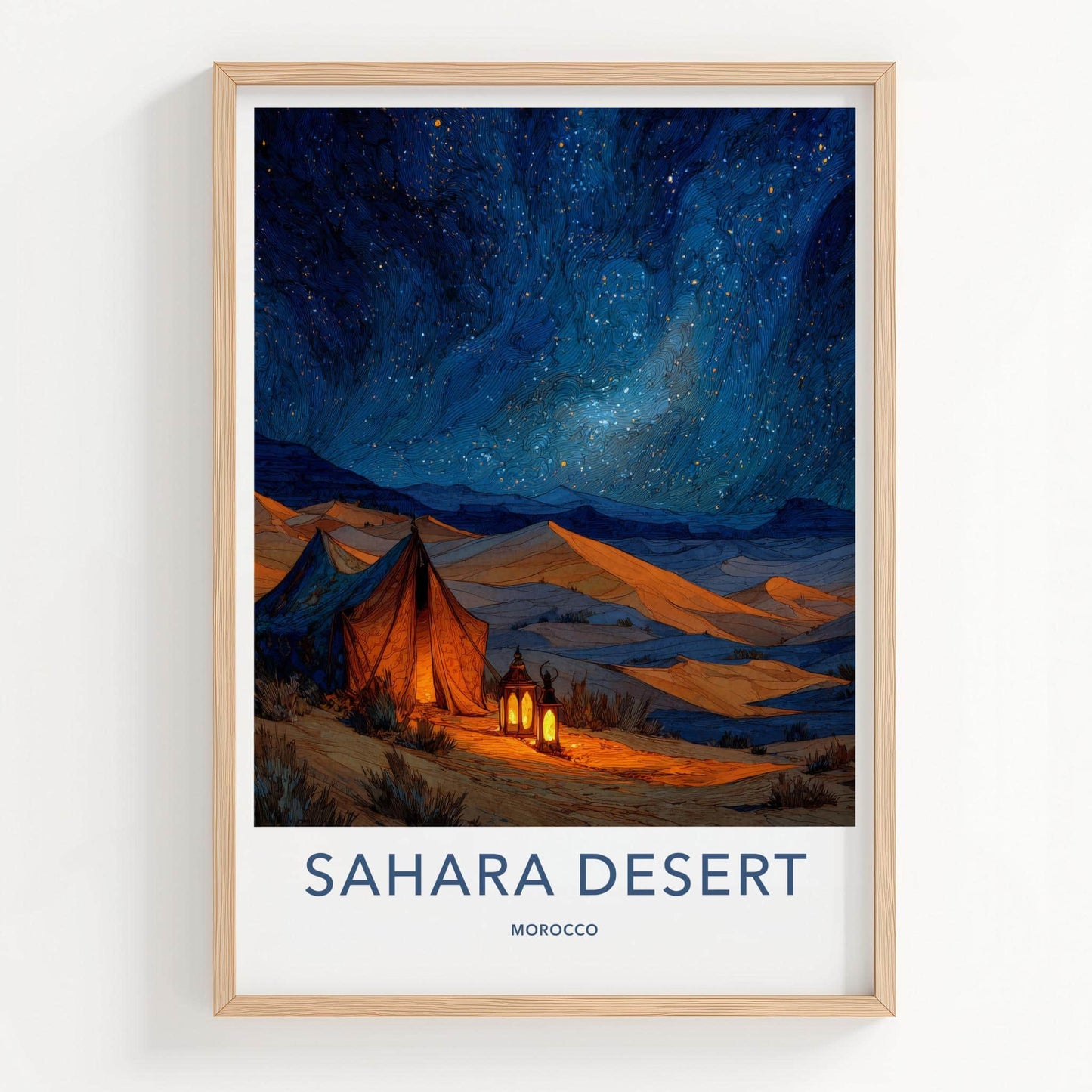 Sahara Desert Poster - Morocco Travel Art - Desert Starry Night Home Decor
